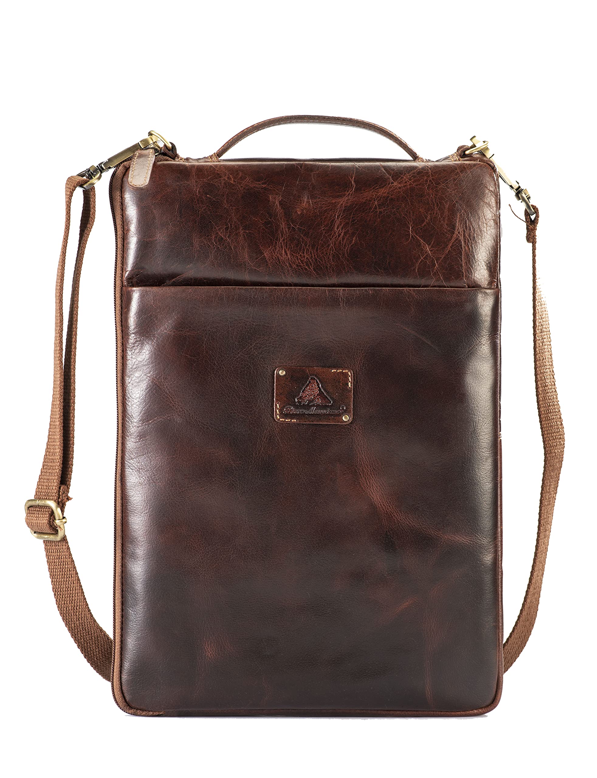 Brown Genuine Leather Laptop Sleeves Keeps your Laptop and Other Tech Devices Safe | Compatible with 14-inch Laptop Model | Detachable and Adjustable Strap