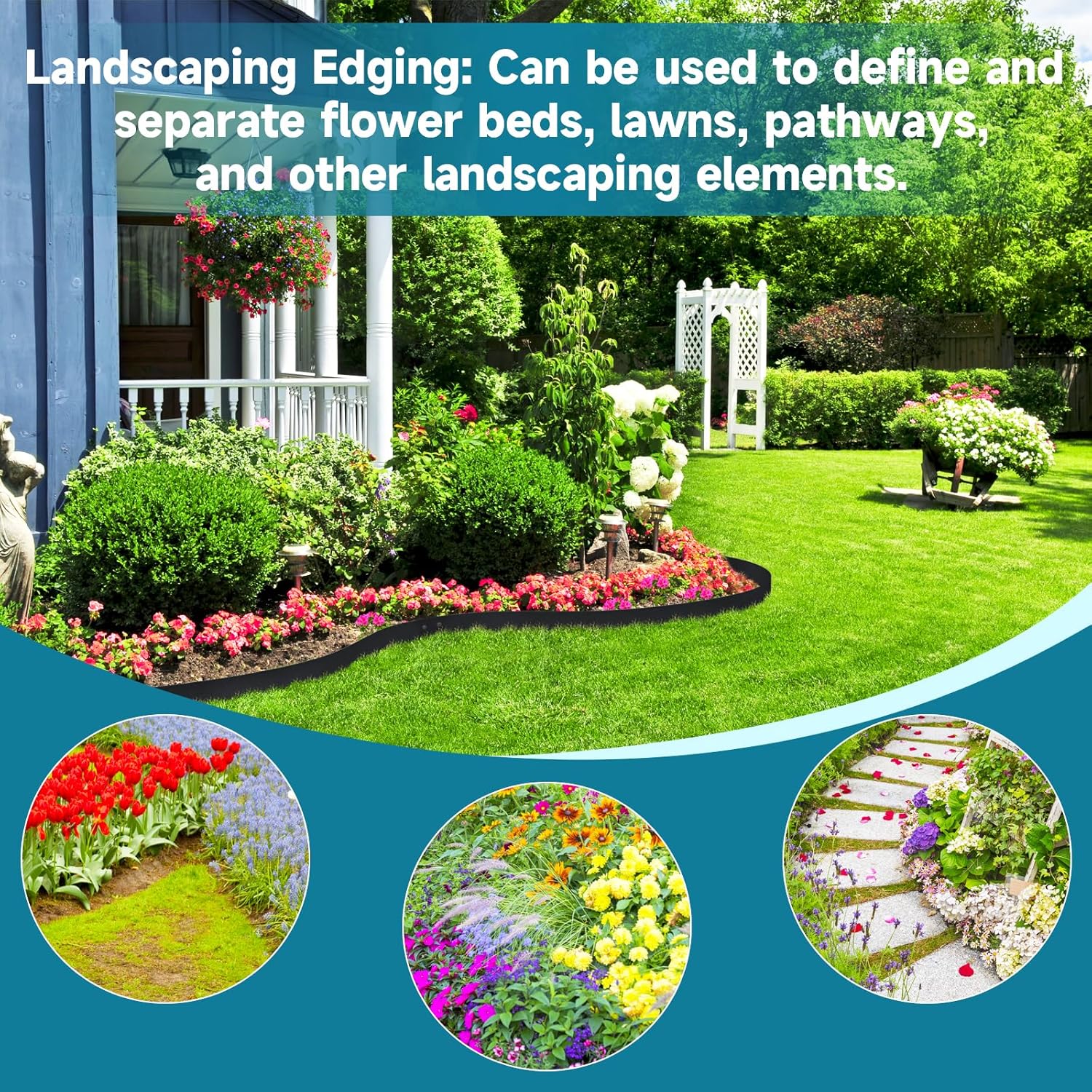 Metal Landscape Edging 6-Pack, 6" H x 39.4" L Galvanized Steel Garden Edging Border for Landscaping with Black Coated, Bendable Metal Edging for Garden, Yard, Lawn (19.7 Ft Total Length)