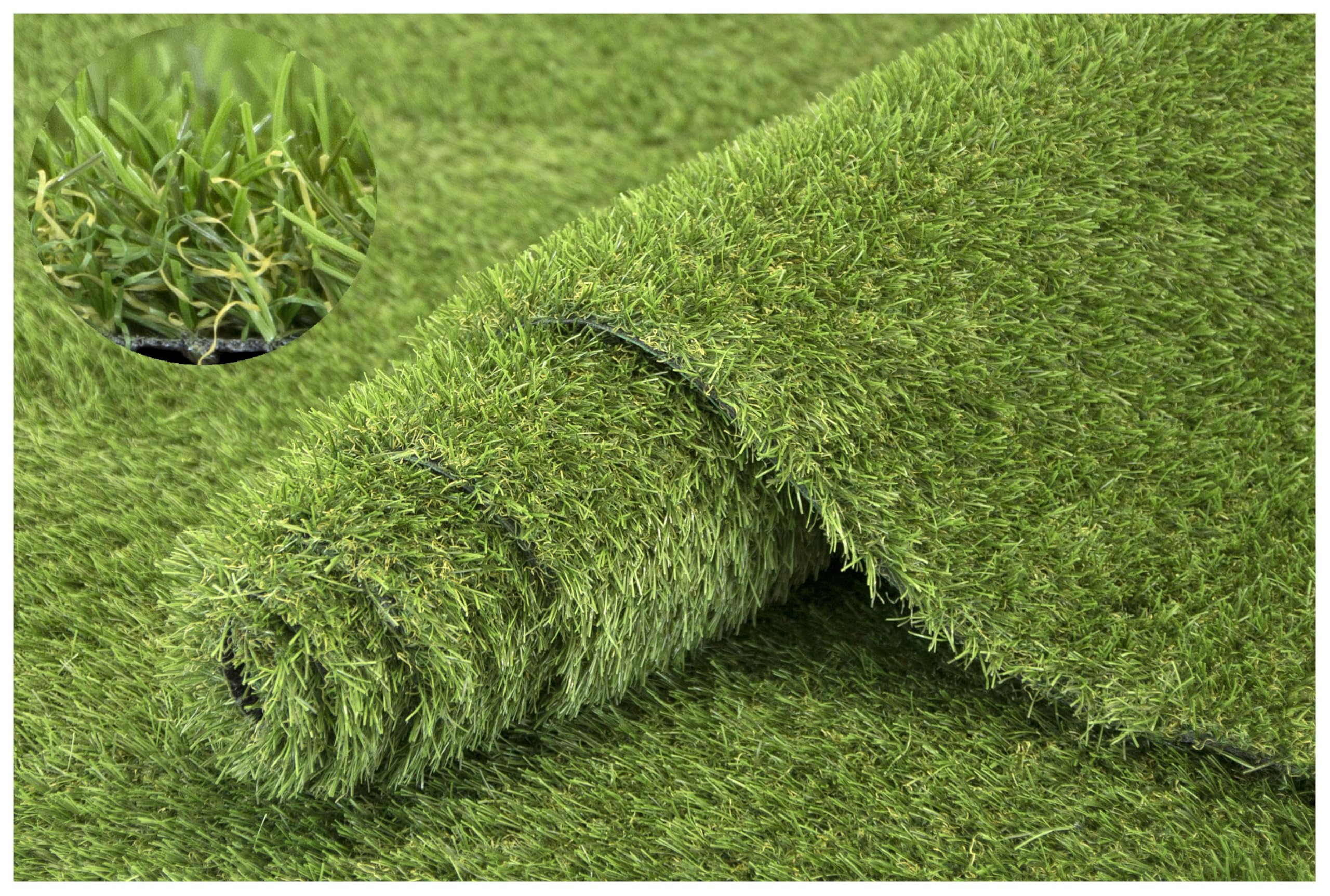 Kunstrasenteppich Outdoor 100x150 cm, Rasenteppich für Balkon und Garten, Kunstrasen Soul als natürlich 28mm grün - gelb, Artificial Grass, Wasserdurchlässig Kunstrasen Rollrasen mit Meterware