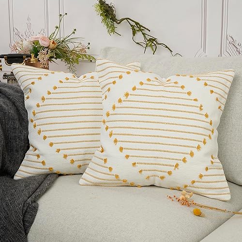 YOUR SMILE Juego de 2 fundas de cojín de punto bohemio con borlas y borlas decorativas para interiores y exteriores, para sofá, sala de estar, 18 x