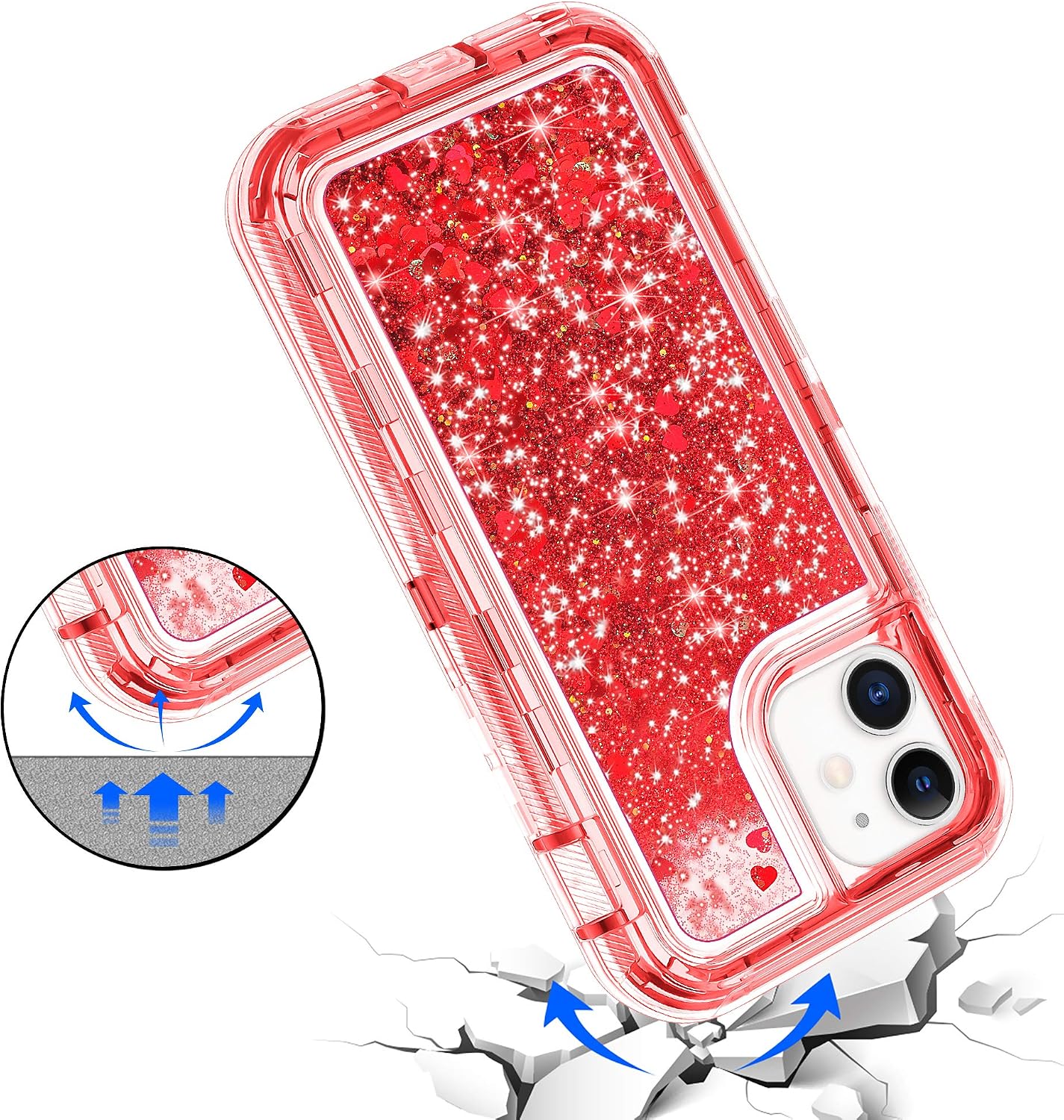 JAKPAK Compatible with iPhone 12 Case iPhone 12 Pro Case for Girls Women Glitter Bling Sparkle Heavy Duty Shockproof Protective Cover Compatible with iPhone 12 iPhone 12 Pro 6.1 inch Red