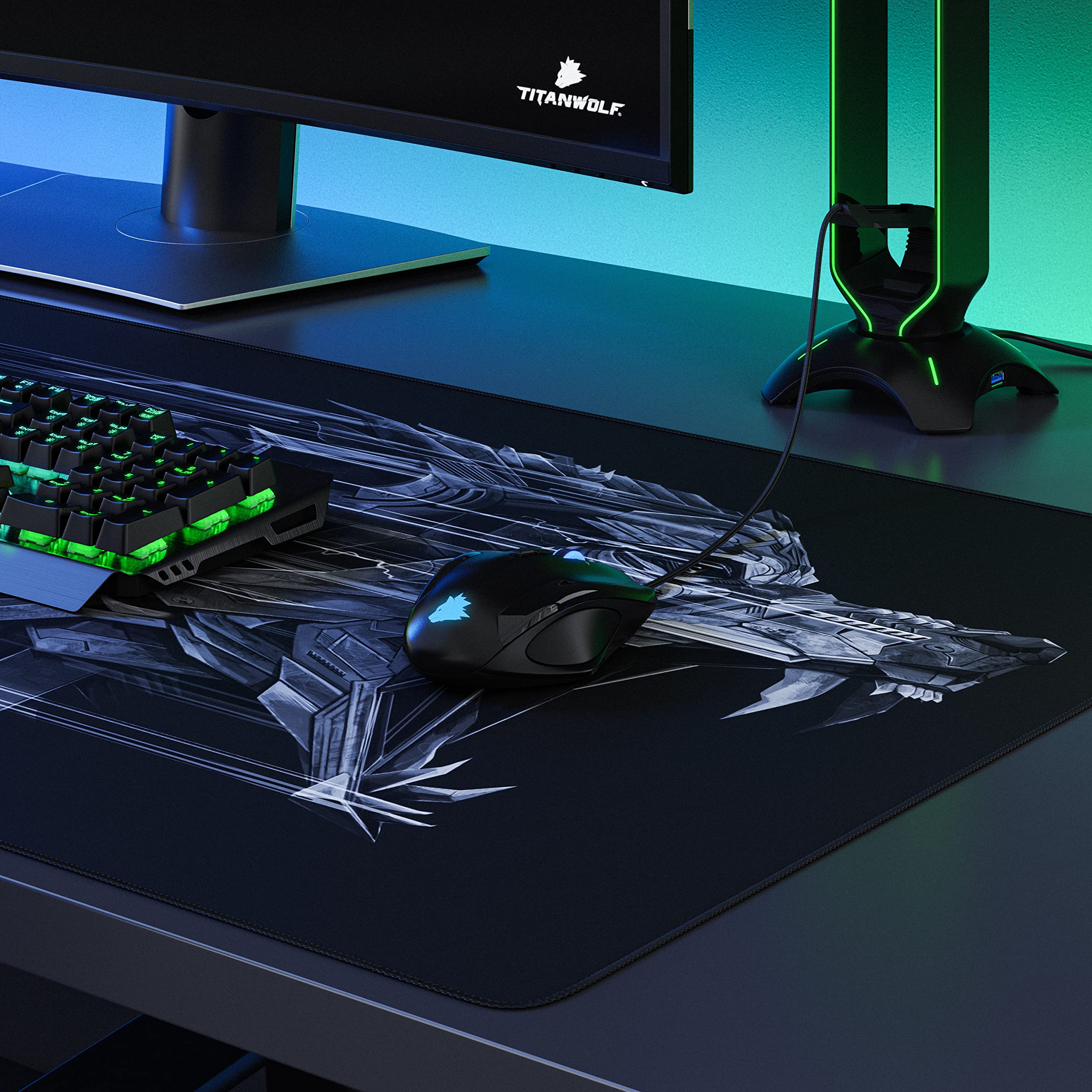 Titanwolf - Tappetino per il mouse da gioco Titanwolf, 1200 x 600 mm, XXXL, con motivo, misura grande, migliora precisione e velocità XXL, ad esempio per mouse Logitech e tastiera