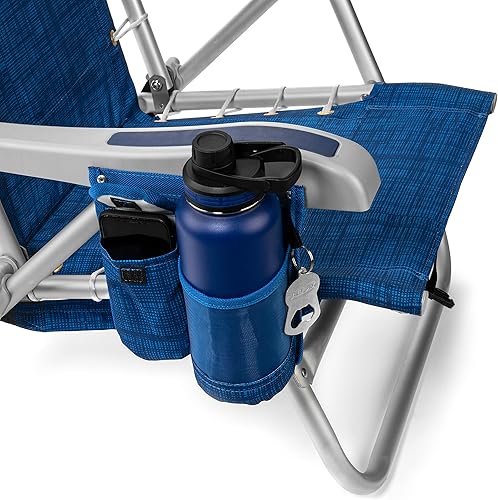 Miniatura 5 de Homevative Cooler+ - Silla de playa plegable con 5 posiciones, toallero, bolsa enfriadora XL, red de almacenamiento, soporte para taza y teléfono,