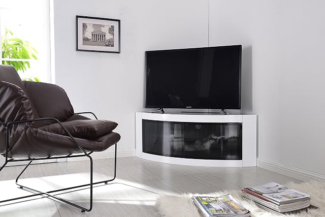 Centurion Supports PANGEA Gloss White Beam-Thru Curved Tru-Corner 32-50 TV Cabinet
