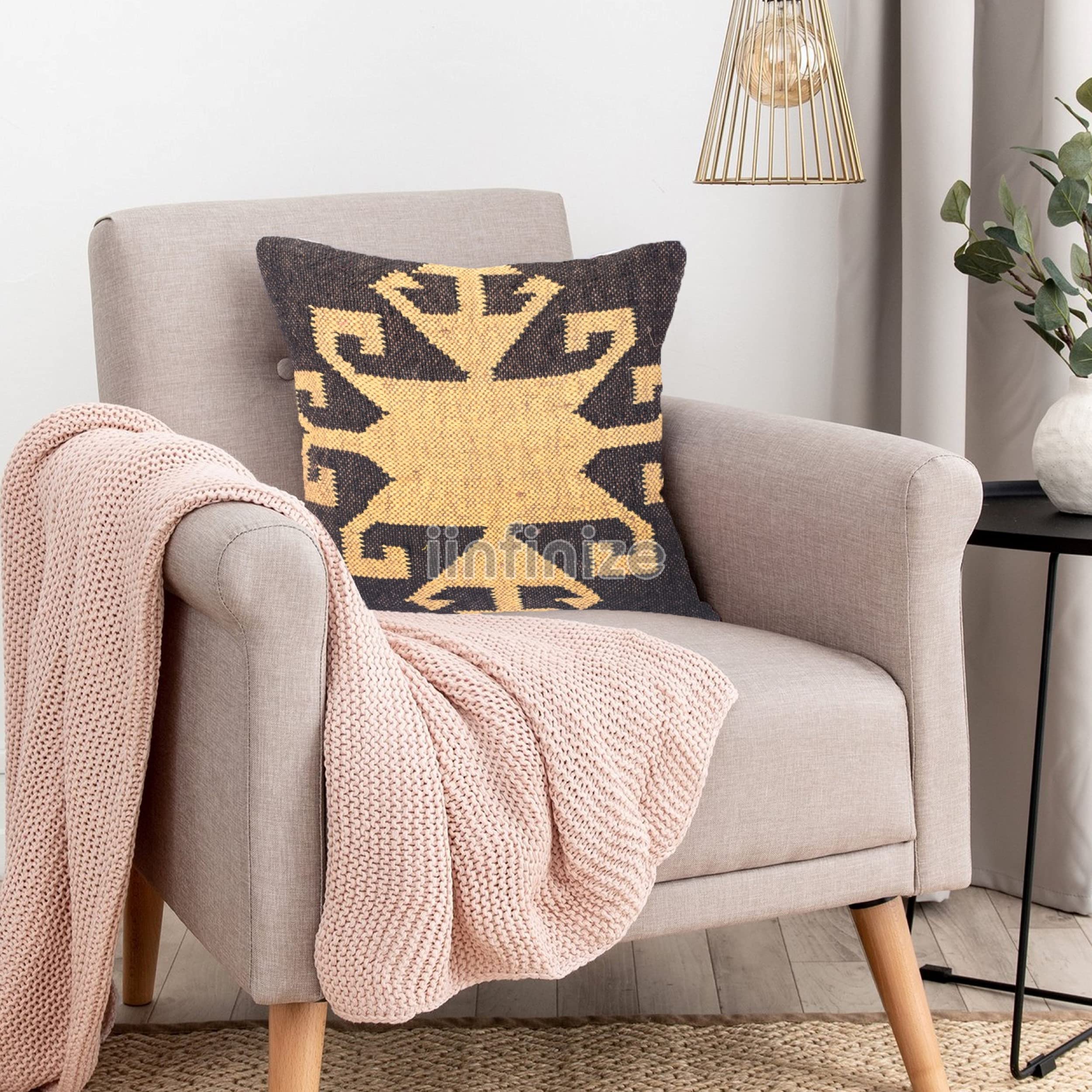 Housse de coussin en jute 45,7x45,7 cm déco artisanale en laine pour canapé unique