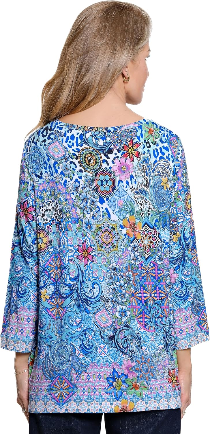 Ali Miles Women's Clothing | Knit Popover Tunic round Neck 3/4 Sleeves