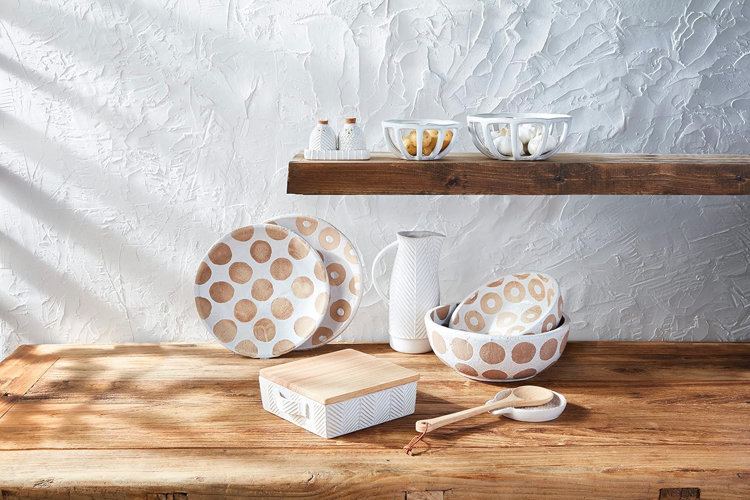 Mud Pie White Terracotta Bowls, Large, 4 1/2" X 12" Dia