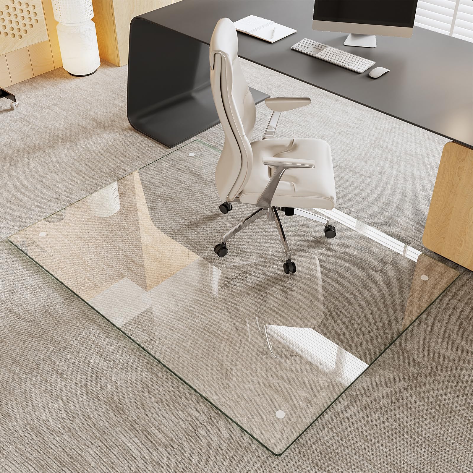 Tempered Glass Chair Mat for Carpet Hard Floor 44x58 Office Chair Mat - Heavy Duty Scratch Resistant Non-Slip