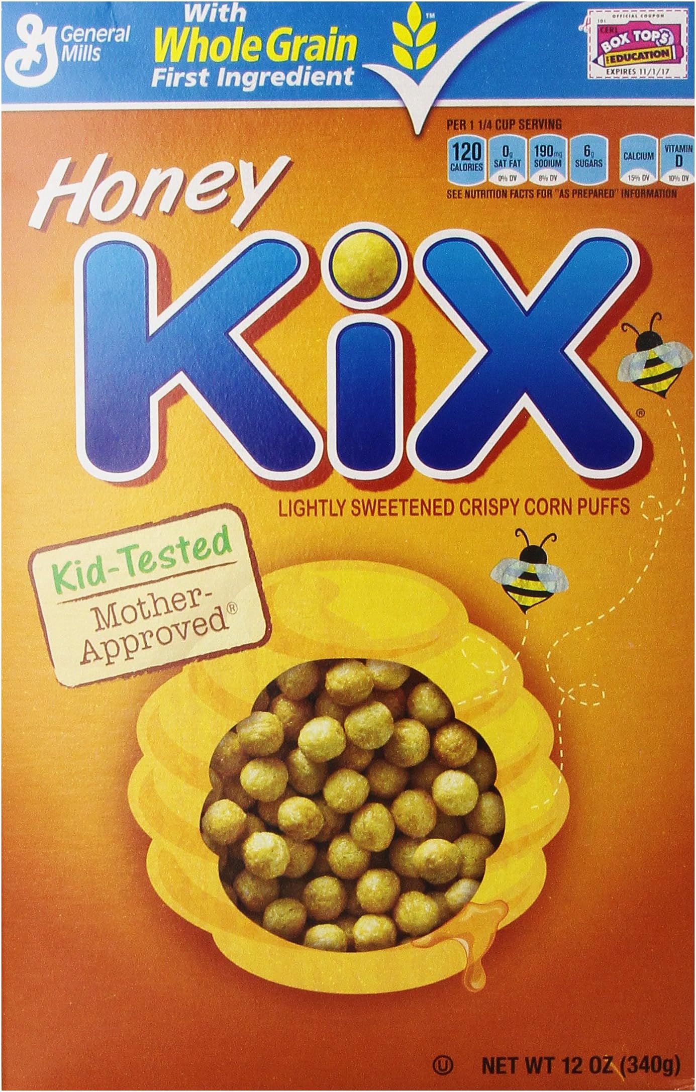 Kix Honey Breakfast Cereal, Crispy Corn Puffs Cereal, 12 oz (Pack of 14)