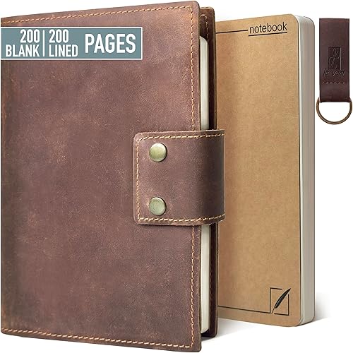 Albero - Diario recargable de cuero genuino para hombres y mujeres, cubierta de cuero marrón vintage de 5 x 8 pulgadas, 200 + 200 páginas forradas