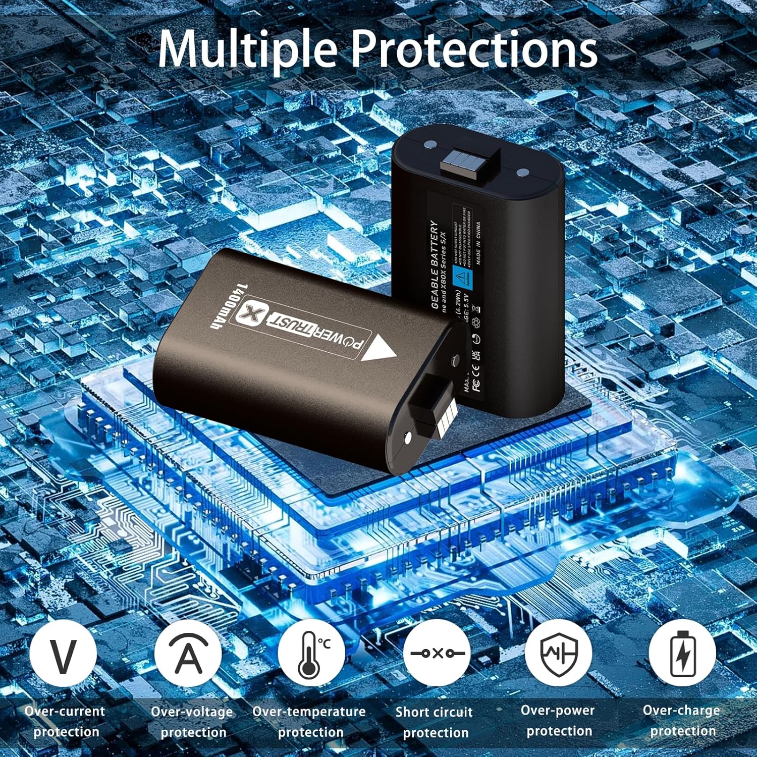 2X 1400mAh Rechargeable Battery for Xbox Series X, Xbox One, Xbox One S, Xbox One X, Xbox One Elite Controller