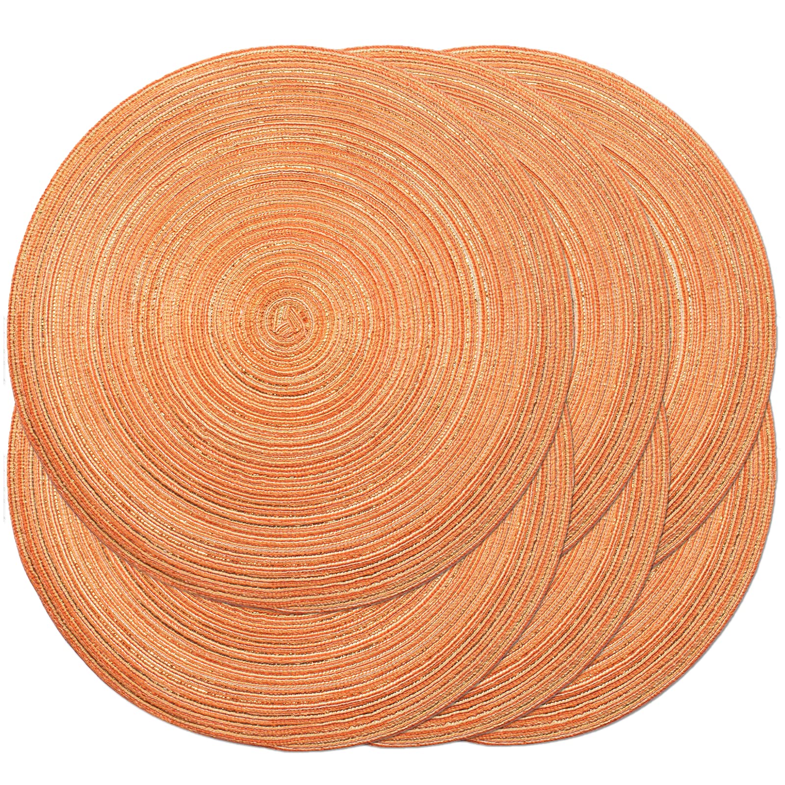 Noctiflorous Round Braided Placemats 15 Inch Round Table Mats Set of 6 for Dining Tables Natural Woven Heat Resistant Place Mats (Light Orange Shine) — image 1