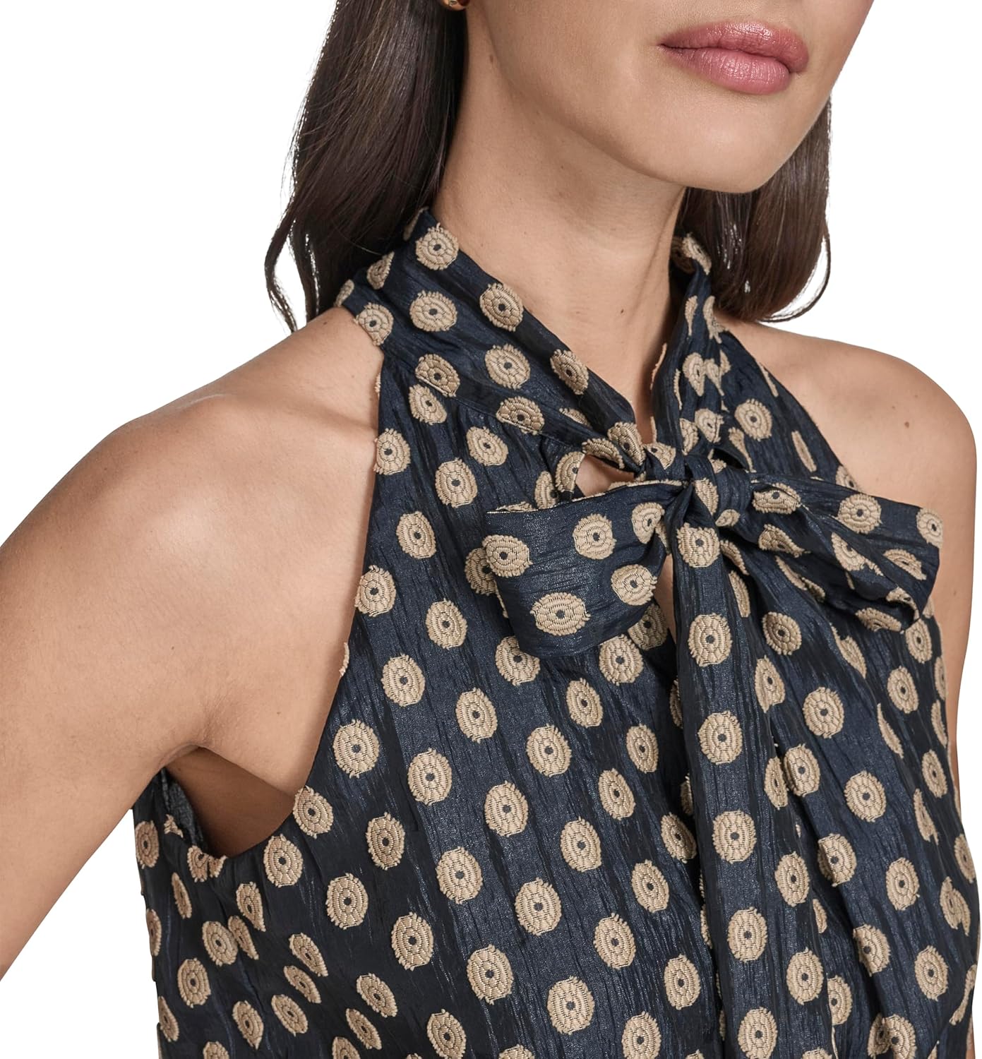 BCBG Women's Sleeveless Tie Neck Printed Woven Blouse - Image 5
