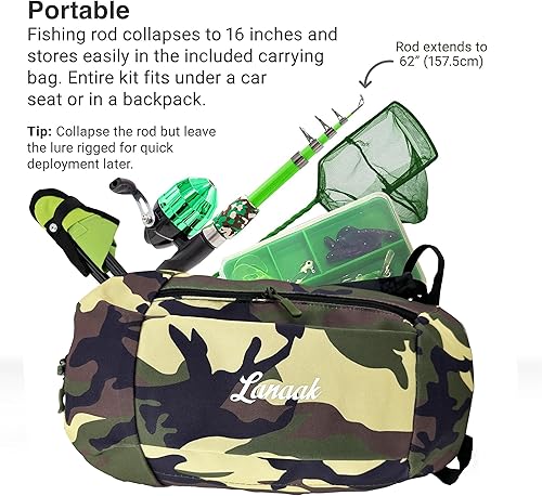 Miniatura 9 de Lanaak Kids Fishing Pole and Tackle Box - with Net, Travel Bag, Reel and Beginners Guide - Rod and Reel Kit for Boys, Girls, or Youth