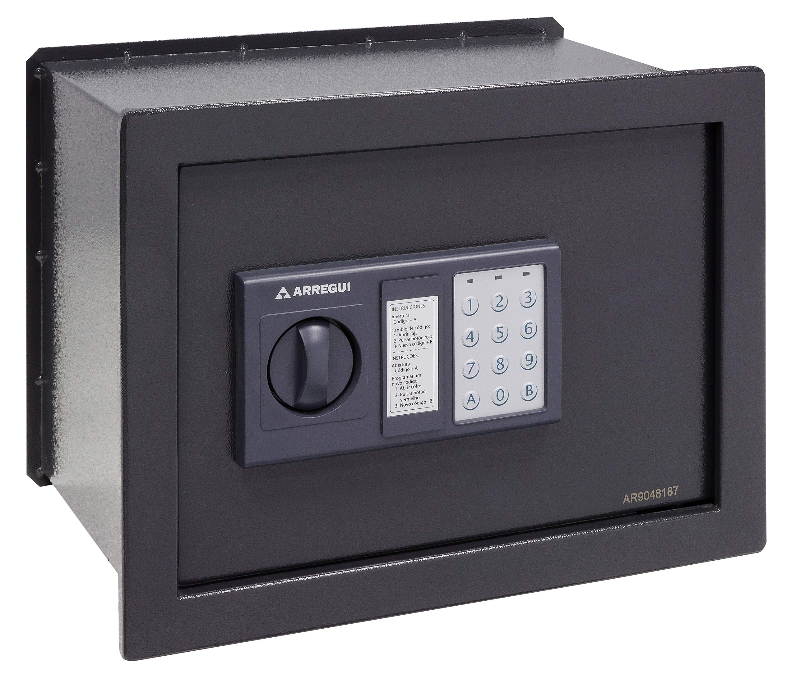 ARREGUI Class W25EB Coffre-Fort à Emmurer avec Serrure électronique, Clavier à Code Programmable, Coffre-Fort de Sécurité à Encastrer pour la Maison, avec Clé d'urgence, 28 x 38 x 25 cm, 17 L