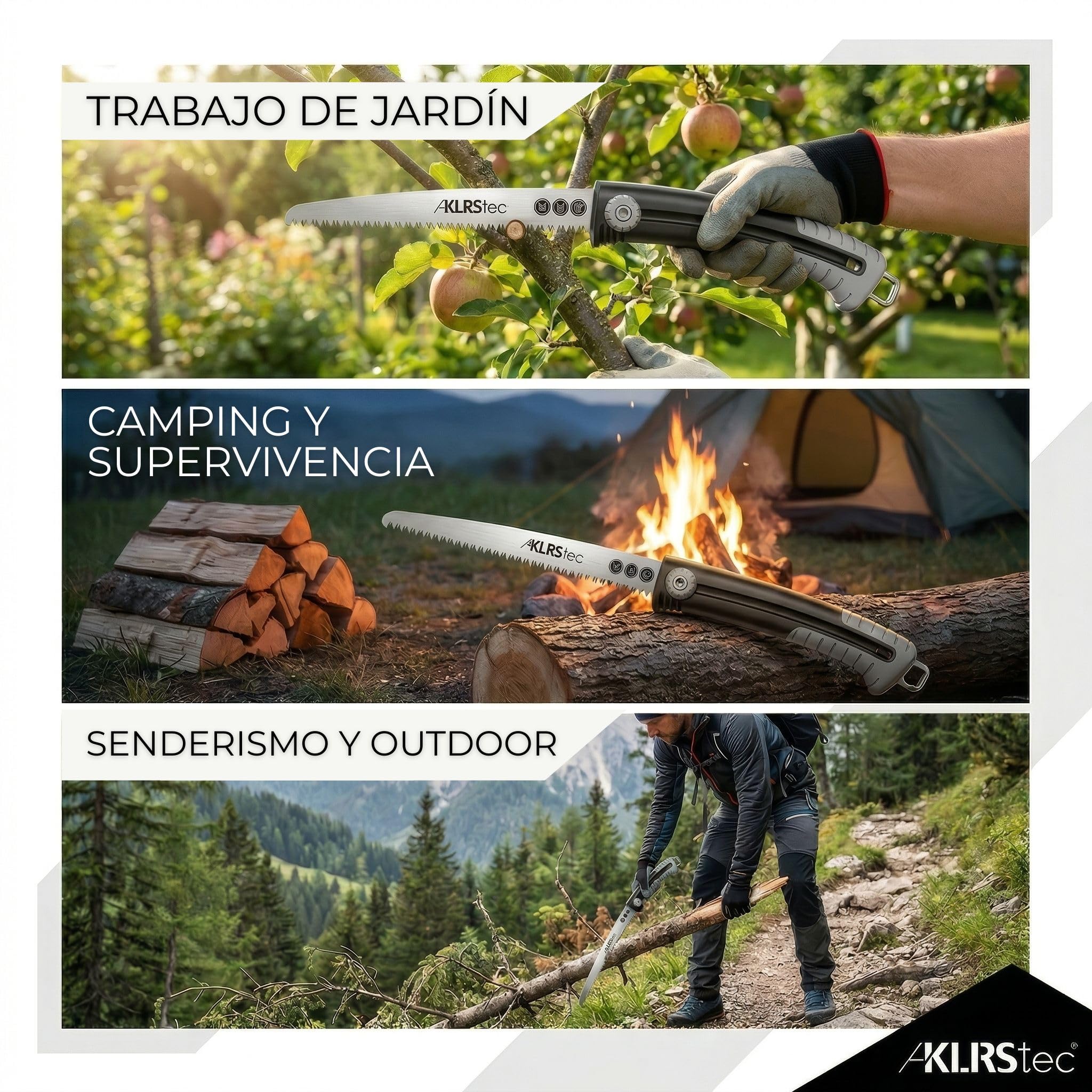KLRStec SlidePro Sierra de Poda [Hoja de 25cm] Serrucho Plegable de Mano con Mecanismo Safety-Slide en Acero SK5 | Sierra de Jardín, Sierra para Madera & Sierra Outdoor incl. Funda