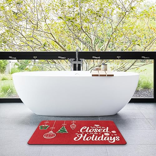 Miniatura 6 de Tapete de baño navideño para baño, de secado rápido y súper absorbente, tapete rojo con parte trasera de goma antideslizante, 17 x 30 pulgadas, para