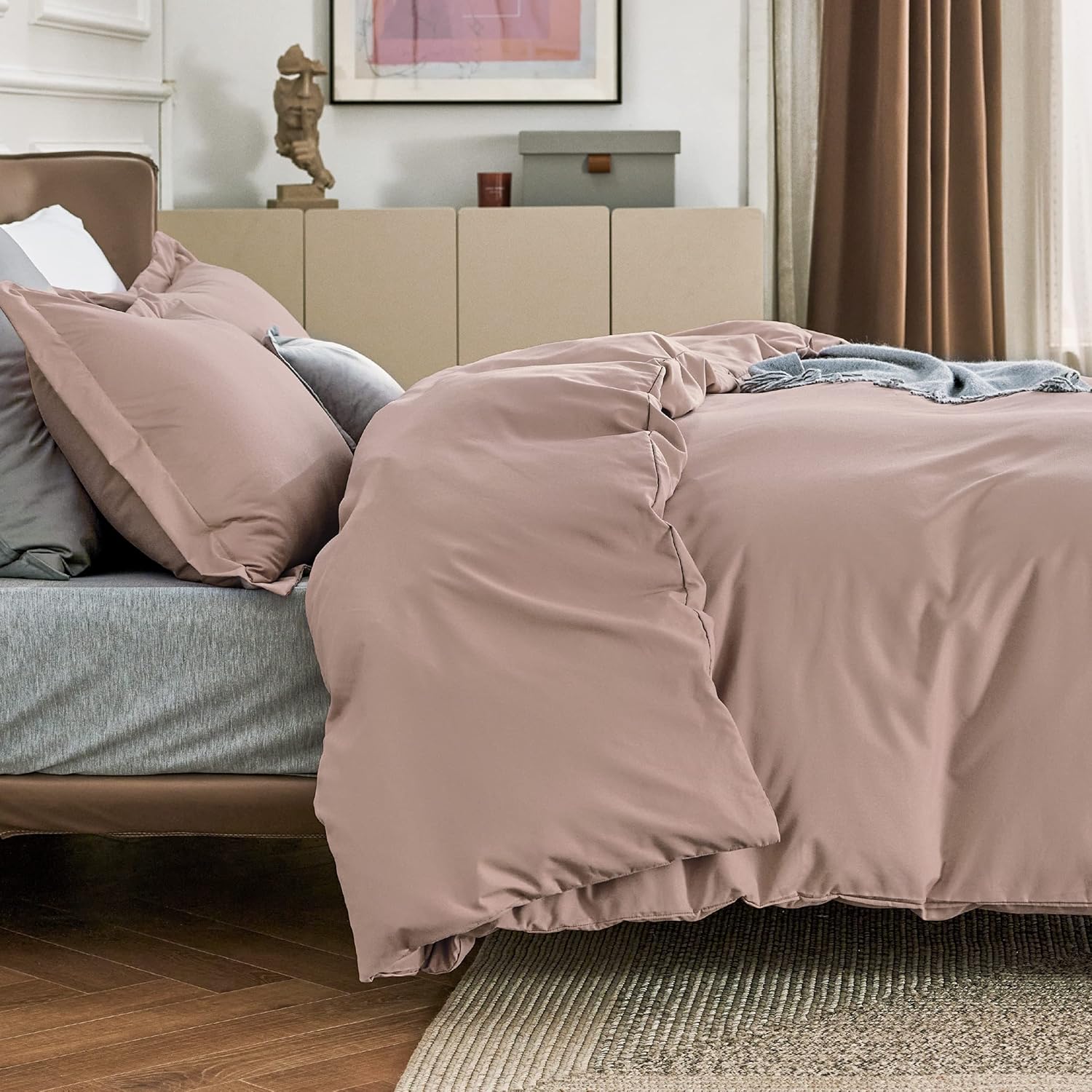 Bedsure Duvet Cover Queen Size - Soft Double Brushed Bedding Set for Kids & Adults, Zipper Closure, 3 Pieces, Includes 1 Duvet Cover (90"x90") & 2 Pillow Shams, NO Comforter, Dusty Rose - Image 4