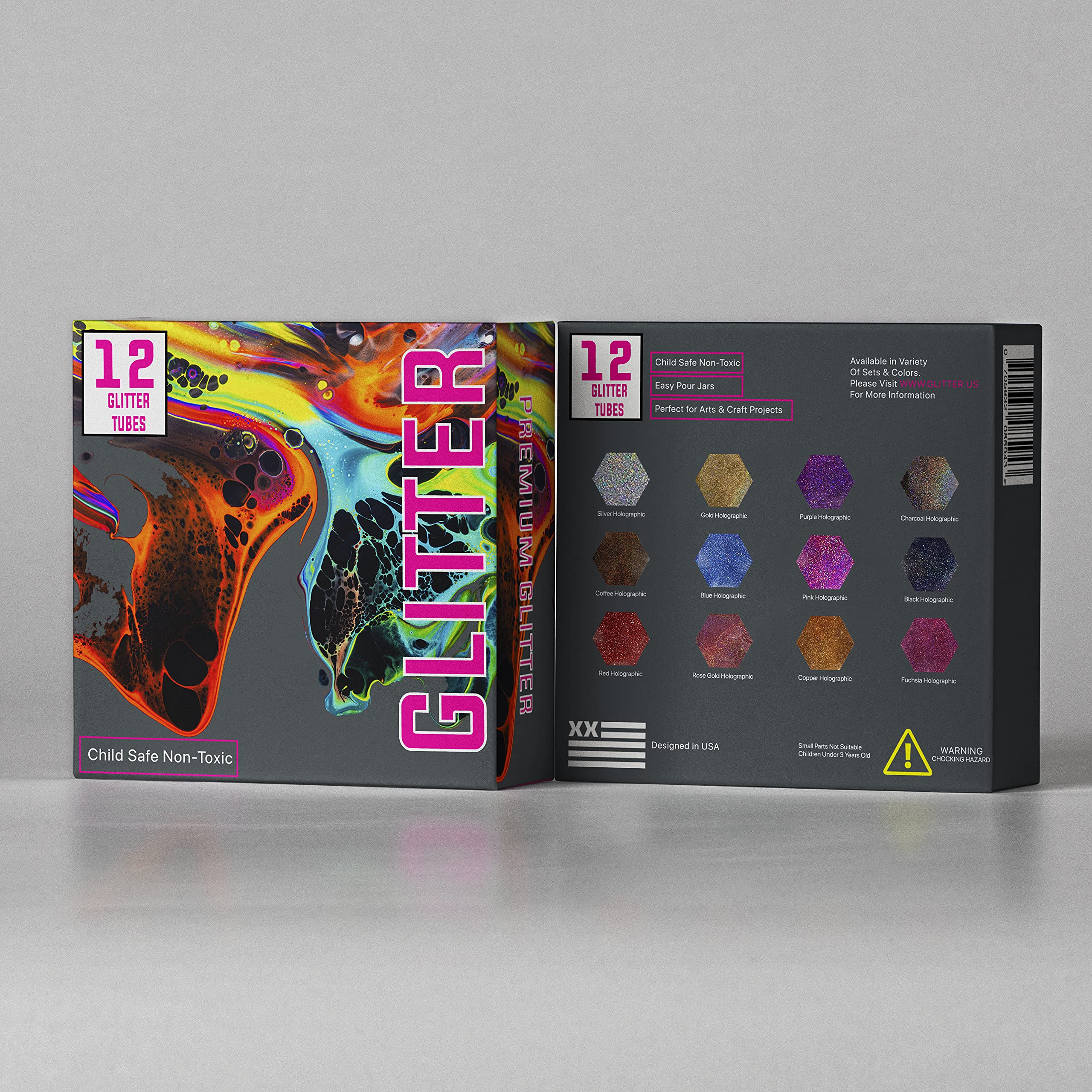 12 Glitter Tube Craft Box (0.34oz/9.6g) All-Purpose Ultrafine Glitter for Arts and Crafts, DIY Scrapbooks, Slime, Epoxy Resin, Kids Schools, Cosmetic, Nail Design, Shaker Tubes- PACK 1