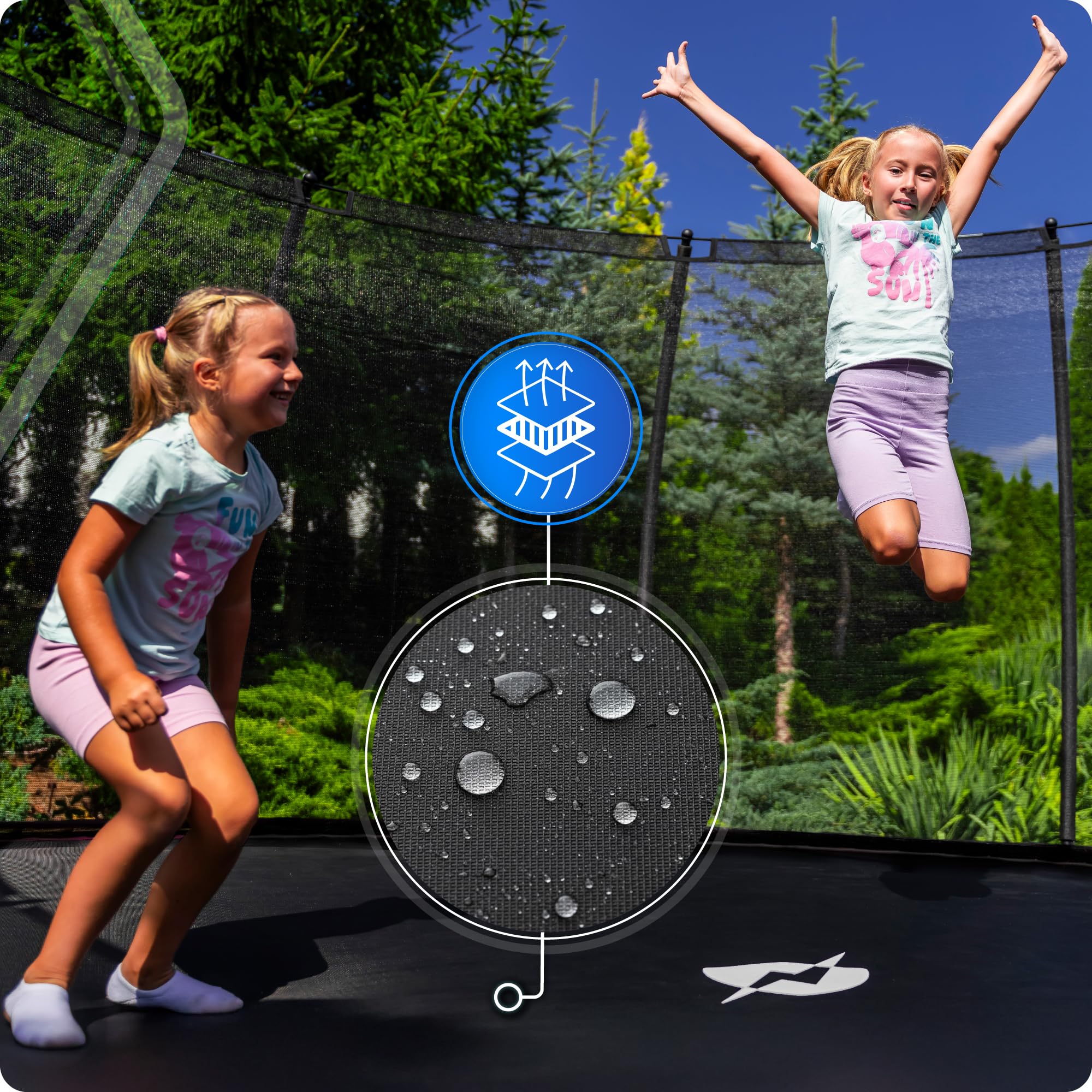 THUNDER Trampolino da Giardino Outdoor con Rete di Sicurezza & Scala – Stabile & Resistente alle Intemperie per Giardino e Tempo Libero