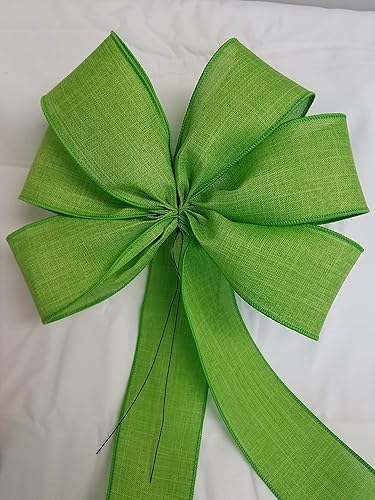Miniatura 5 de 10" Lime Green Linen Wired Wreath Bow
