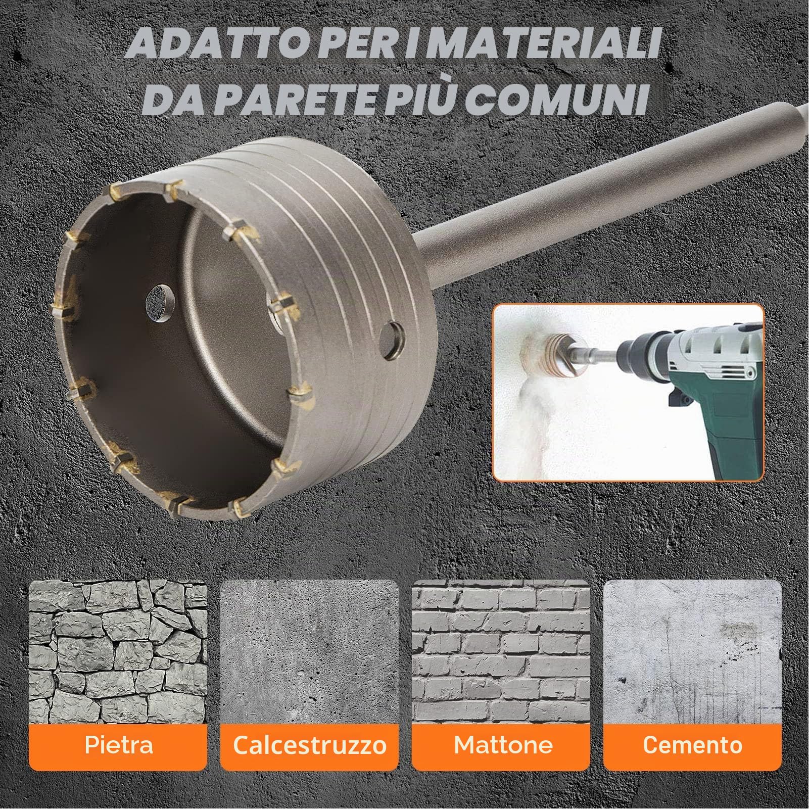 Set di Seghe a Tazza per Calcestruzzo, 9 Pezzi Set di Punte per Trapano Apri Fori per Cemento, 30/40/65/80/100 Mm Fresa per Fori Cavi Acciaio Al Tungsteno con Scatola di
