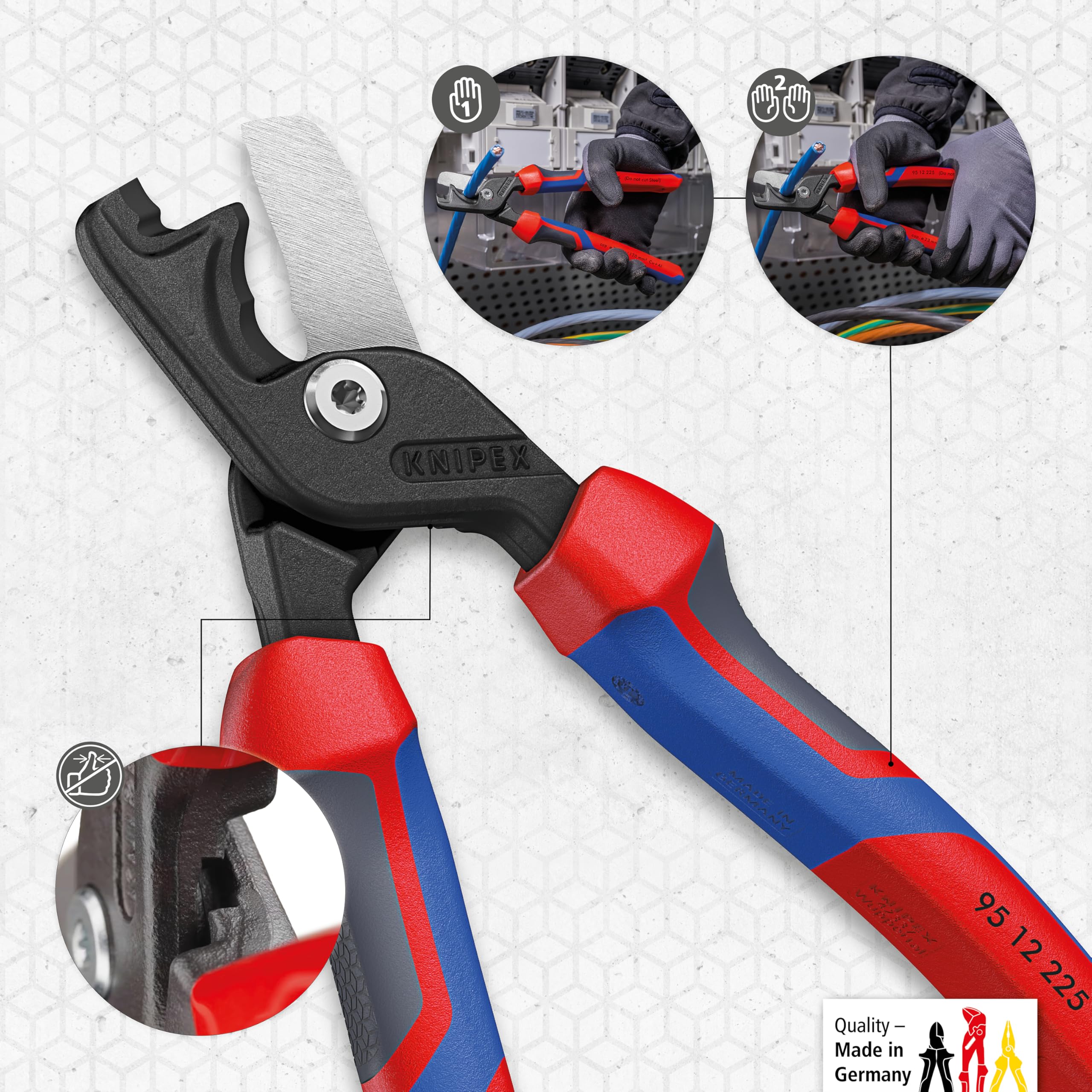 Knipex StepCut XL Coupe-câbles avec coupe par étapes avec poignées comfortables 225 mm, 95 12 225