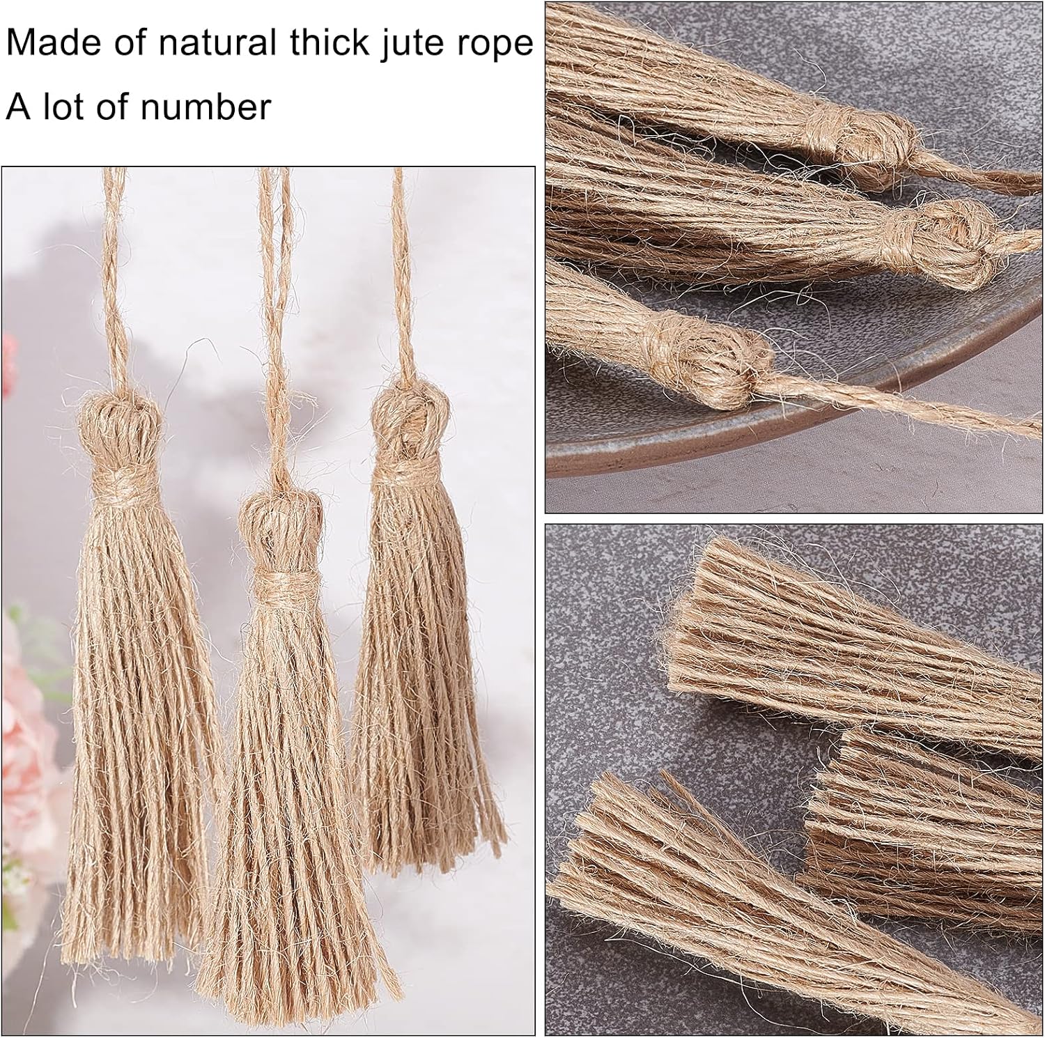 GORGECRAFT 20PCS 5.4" Natural Jute Rope Tassel Hemp Rope Burlap Tassels Embellishing Cords for Christmas Tree DIY Craft Garland Project Wedding Home Party Decor