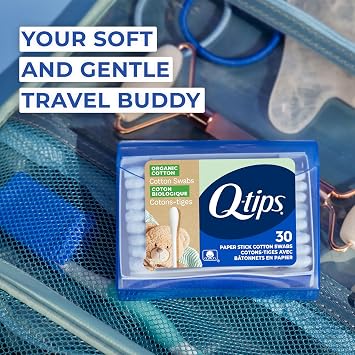Q-Tips Organic Cotton Swabs Travel Size Toiletries, for Baby, Beauty and First Aid, 100% Organic Cotton, 30 Count