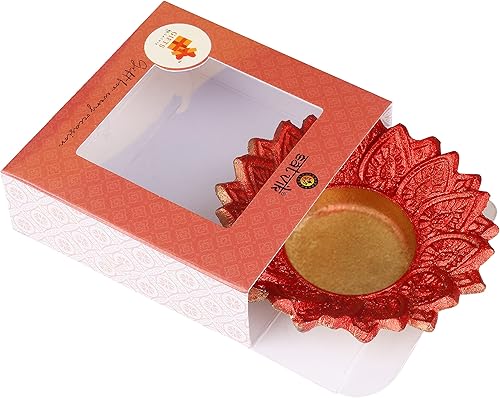 Miniatura 5 de SATVIK - 2 piezas Chandrarupa Diya Floral Red Lotus Flower Shape Candelabro de té Lámpara de aceite Navidad Interior Hogar Mandir Pujan Pooja