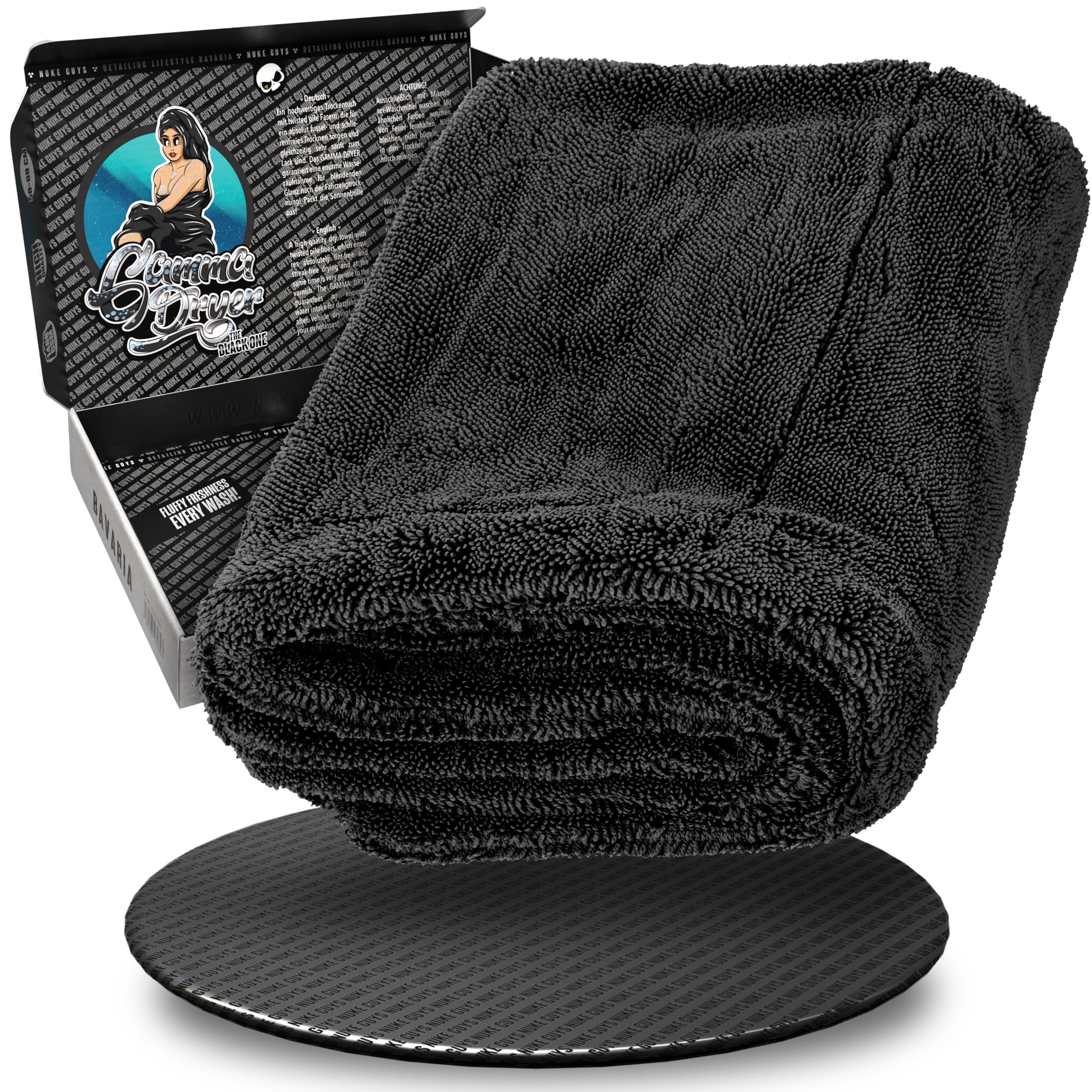 Nuke Guys Auto Trockentuch extrem saugstark & lackschonend | Gamma Dryer XXL 50x80cm Schwarz | hochspezifisches Mikrofas