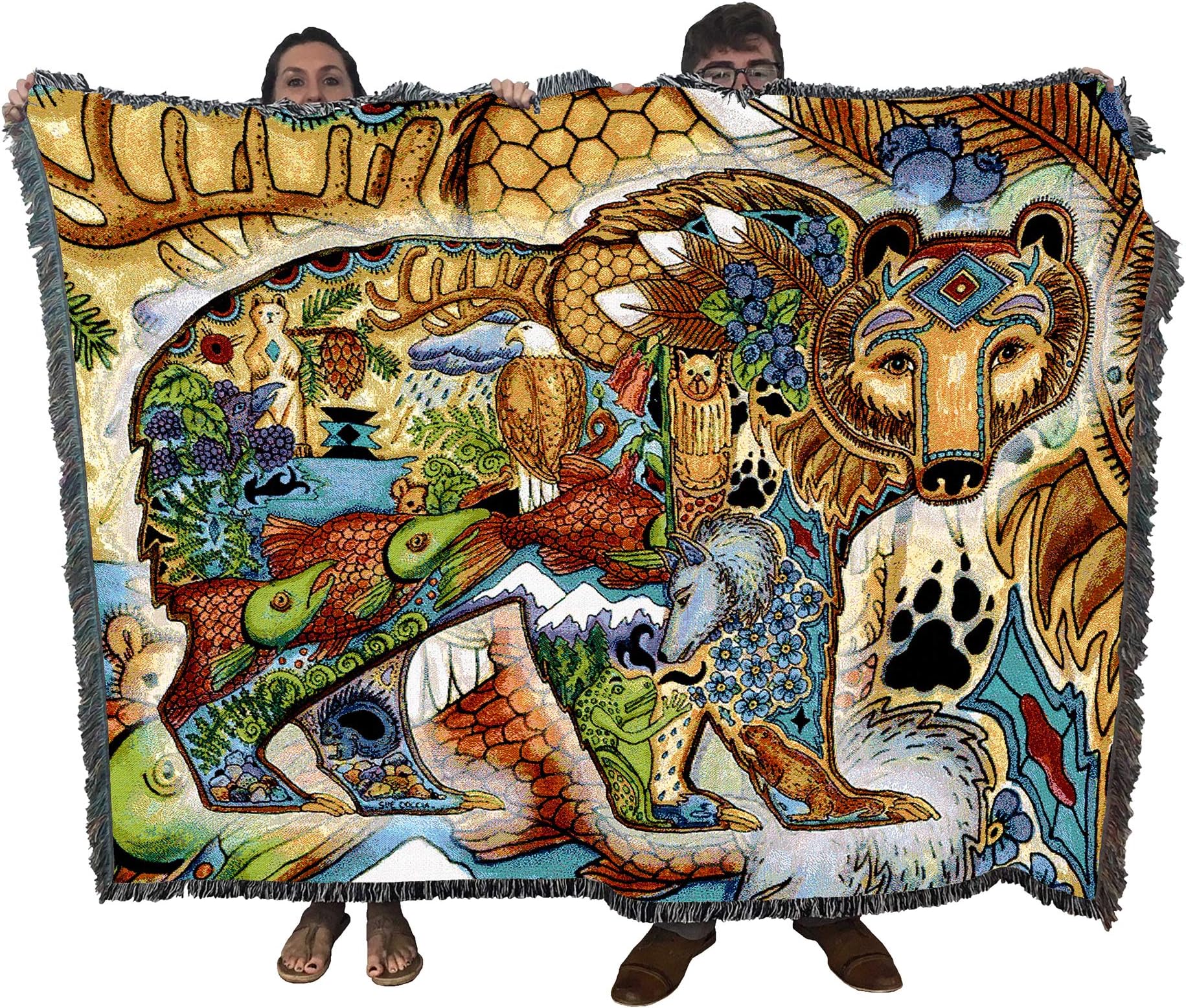 Pure Country WeaversGrizzly Bear Blanket - Animal Spirits Totem by Sue Coccia - Gift Tapestry Throw Woven from Cotton - Made in The USA (72x54)