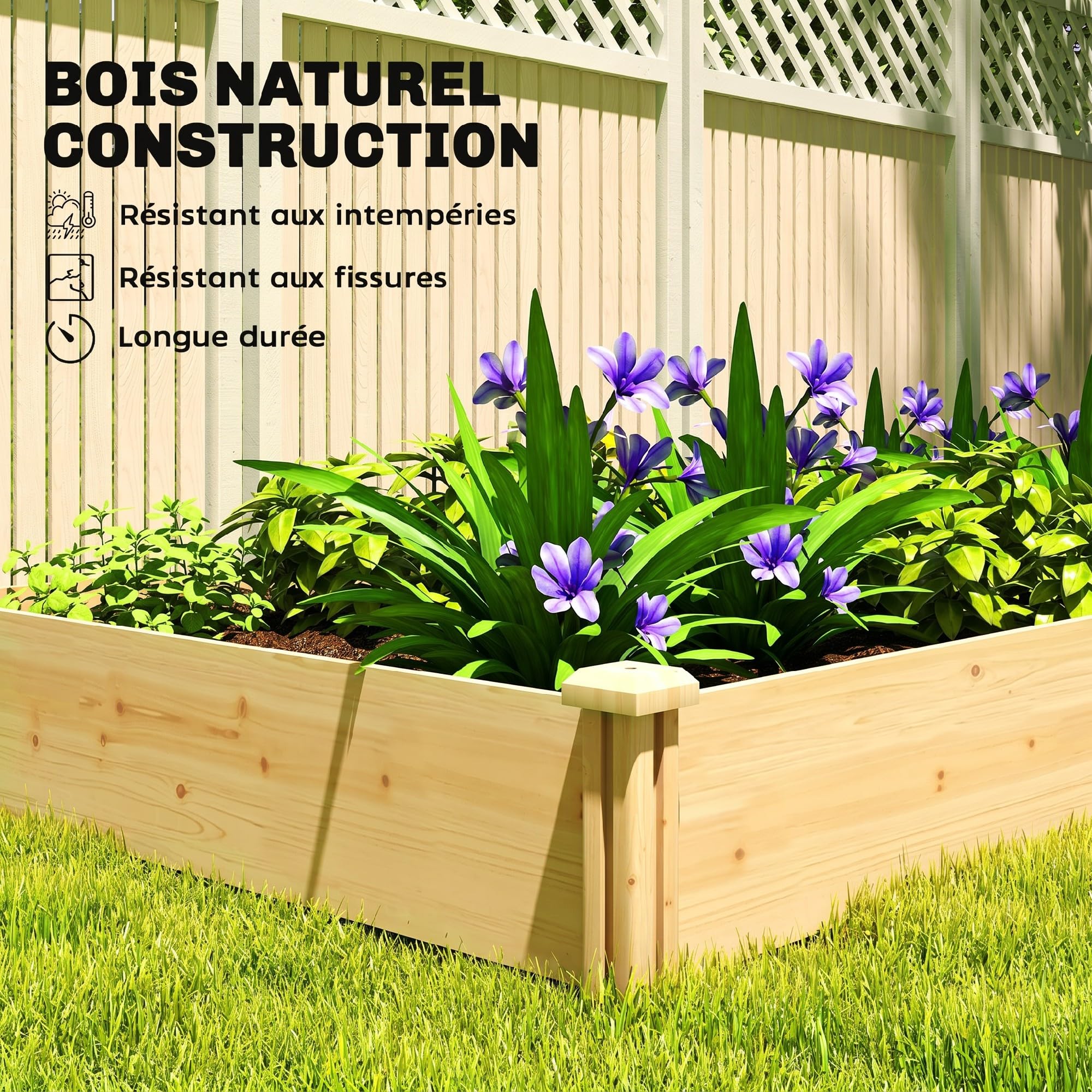 Outsunny Carré Potager de Jardin 235 x 121 x 26 cm Effet Bois Naturel