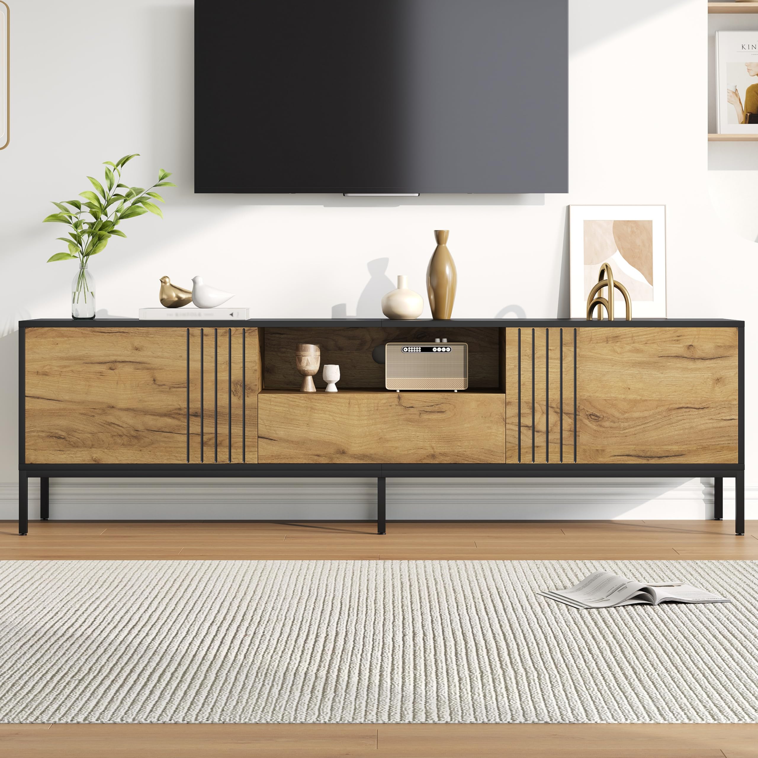 Mesa de salón para TV hasta 70 pulgadas en acabado roble con amplio soporte de 170 cm
