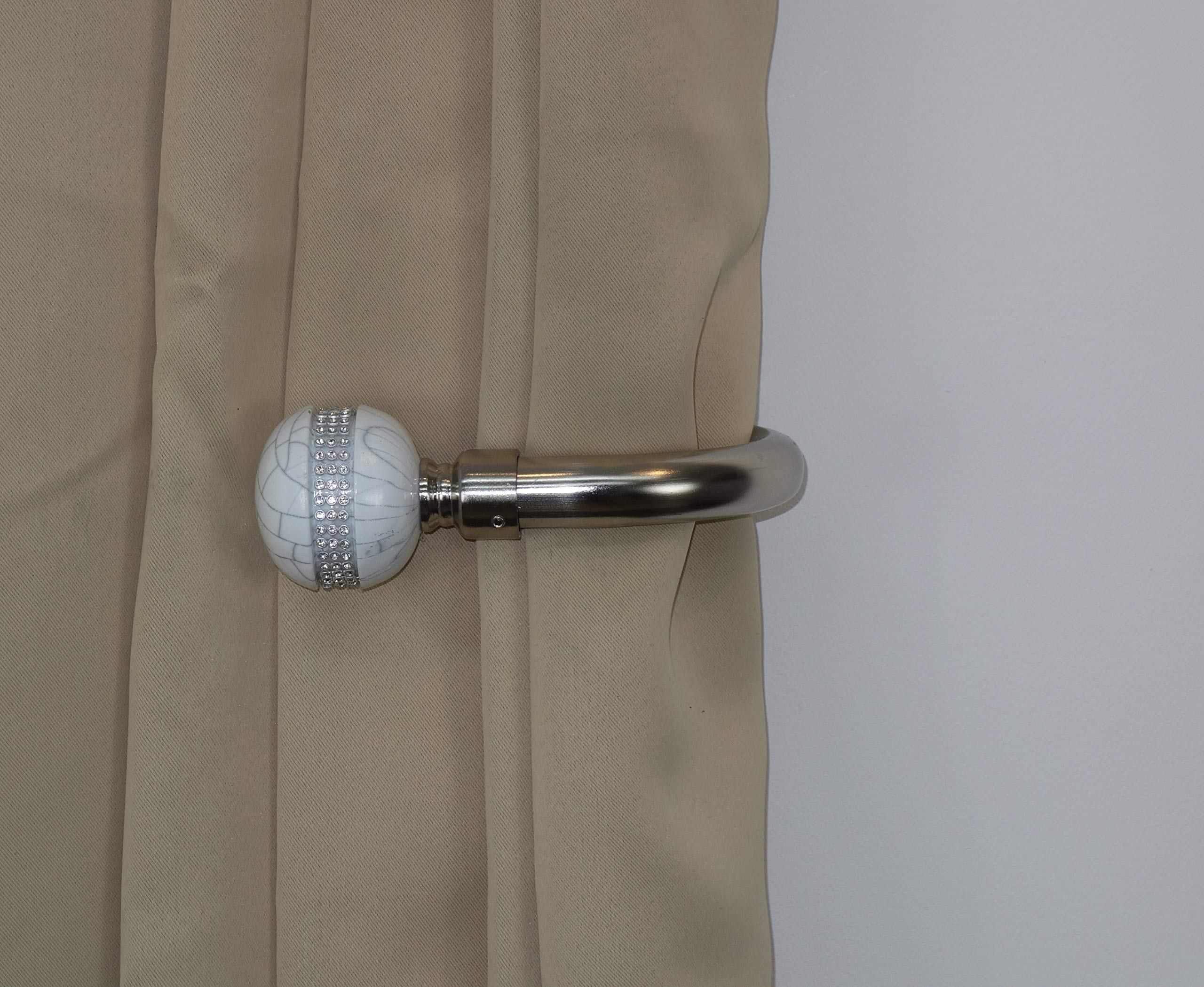Home Harmony Decorative Curtain Holdbacks Wall Mounted Curtain Tie Backs Pack of 2 Availablie in Black or Silver (Silver, Marble Diamante)