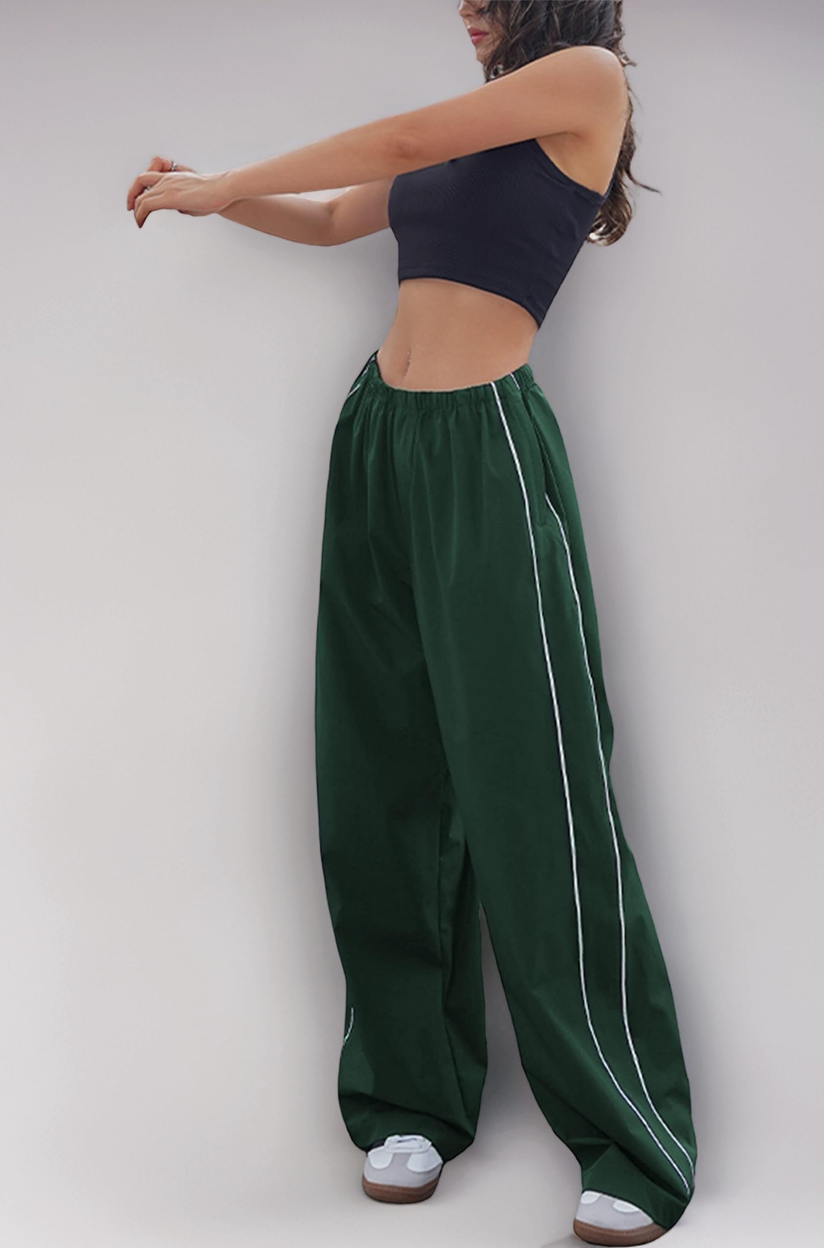 Springrain Womens Track Pants Y2K Pants Baggy Wide Leg Joggers for Women Y2K Parachute Pants, Armygreen, Medium