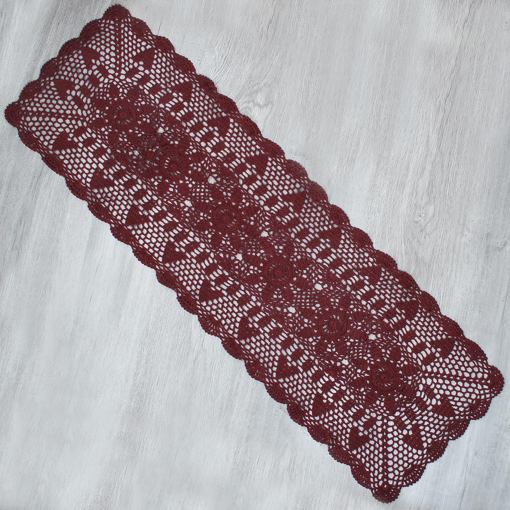 kilofly Handmade Crochet Lace Rectangular Table Runner 15 x 51 Inch, Red โ image 1