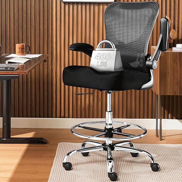 400LBS Drafting Chair, Tall Office Chair with Adjustable Lumbar Support&Footrest Ring, Comfy Extra Deep W-Shape Thicken