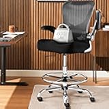 400LBS Drafting Chair, Tall Office Chair with Adjustable Lumbar Support&Footrest Ring, Comfy Extra Deep W-Shape Thicken Cushion, Breathable Mesh Standing High Desk Chair with Padded Flip-up Armrests
