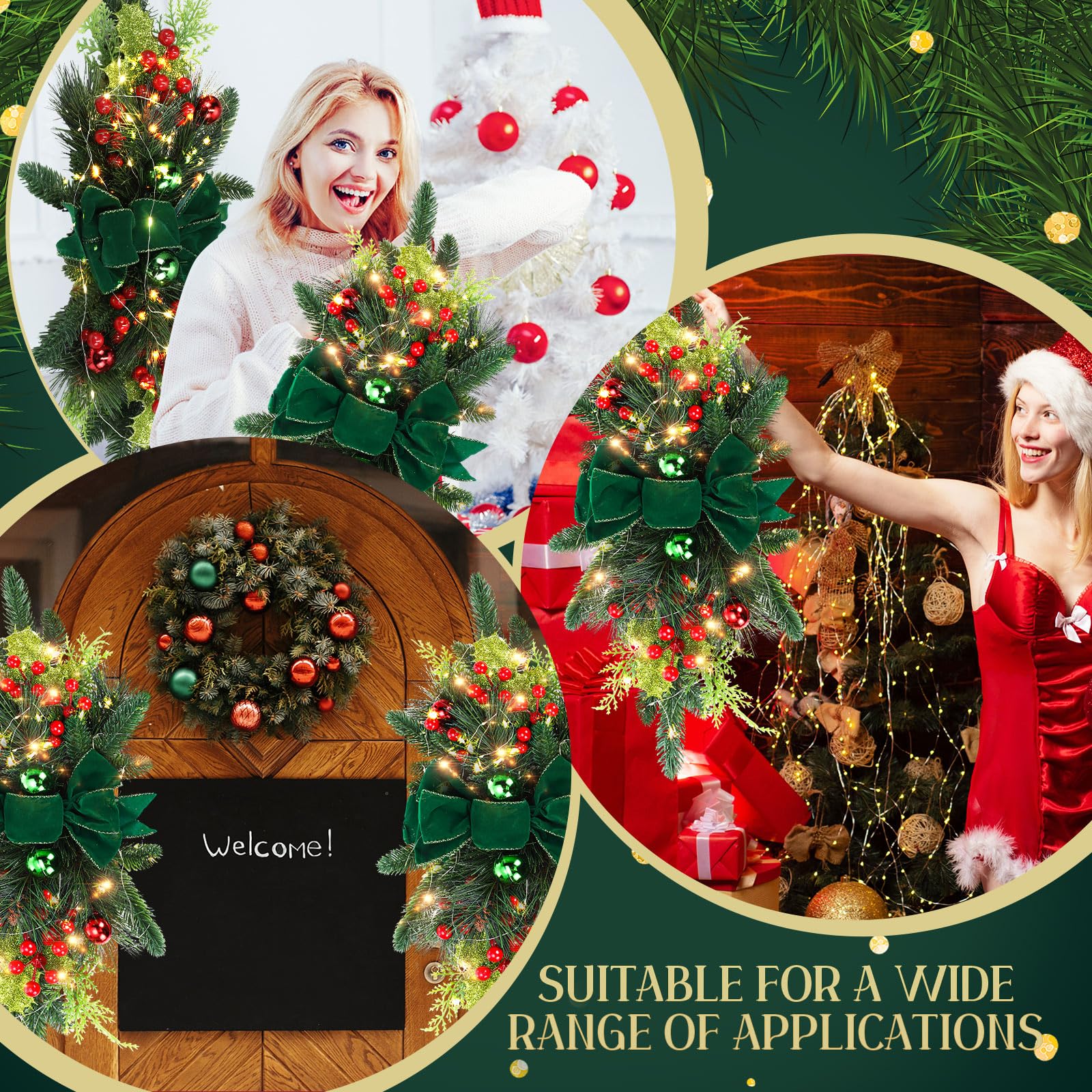 Lyrow Paquete de 4 guirnaldas artificiales de Navidad de 24 pulgadas de Navidad, sin cordón, para escalera, corona, puerta, escalera, guirnalda de Navidad para decoración al aire libre del hogar y
