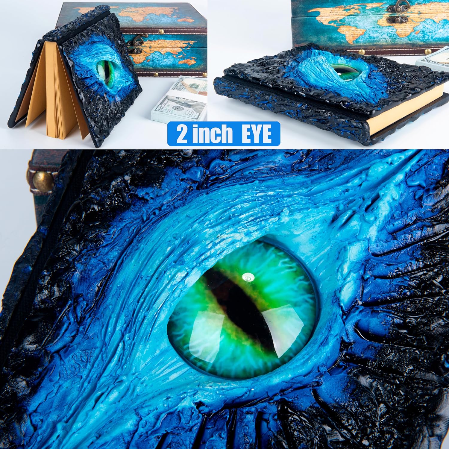 Handmade Big Eye Monster Embossed Journal,Resin Engraving Notebook,Blank Paper,Hardcover Travel Notepad for Writing,Sketchbook,Collection,Gift,Decoration Diary for Man Woman A5 Size (Blue)