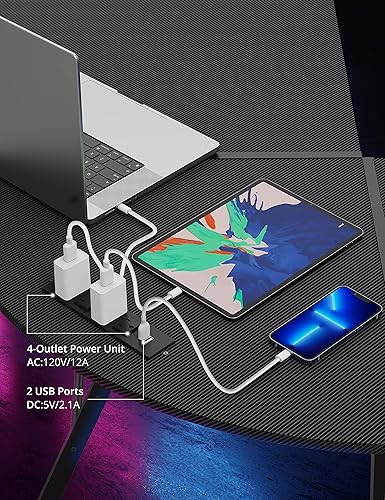 Miniatura 7 de Escritorio resistente para juegos y computadora con luces LED y portavasos - Escritorio ergonómico moderno de 53 pulgadas para juegos con espacio de