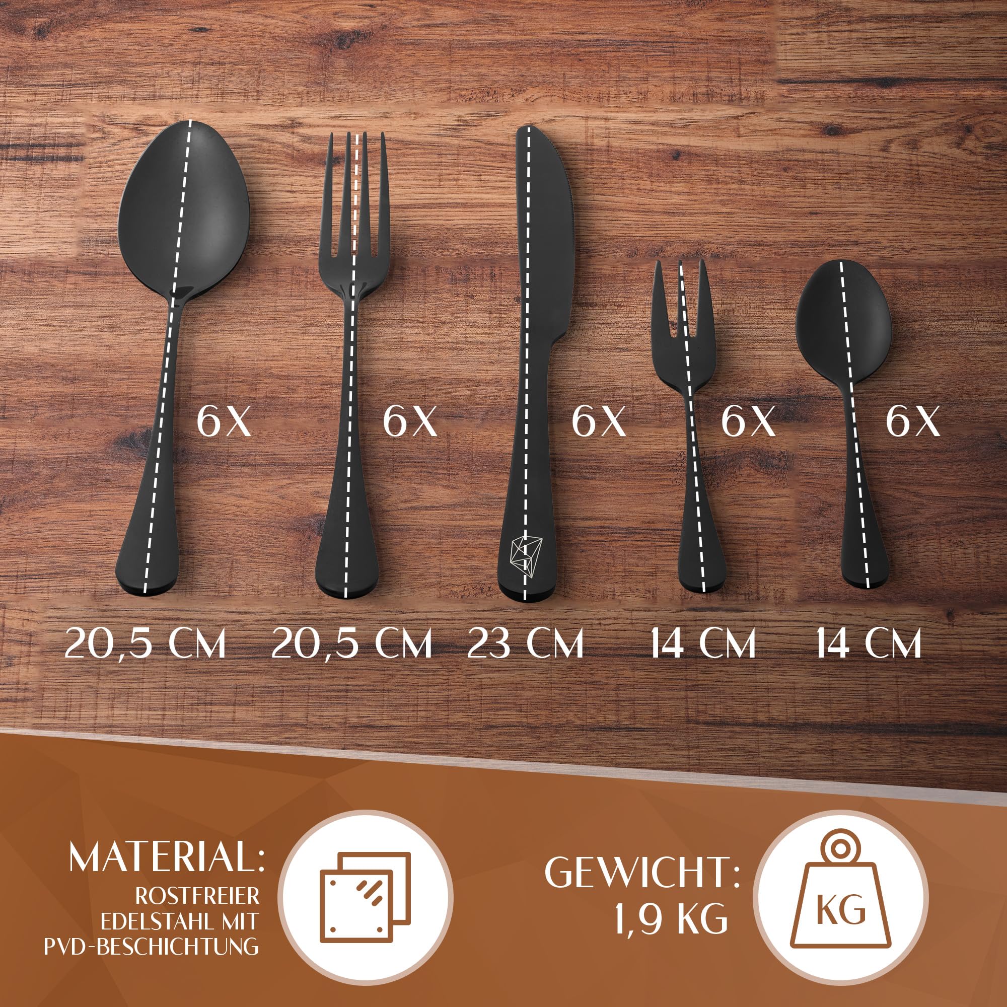 Glavory Lumina - Besteck Set 6 Personen Schwarz Hochglanz - 30teilig - Besteckset Spülmaschinenfest aus rostfreiem 18/8 Edelstahl - Schwarzes Besteck mit edler Verpackung