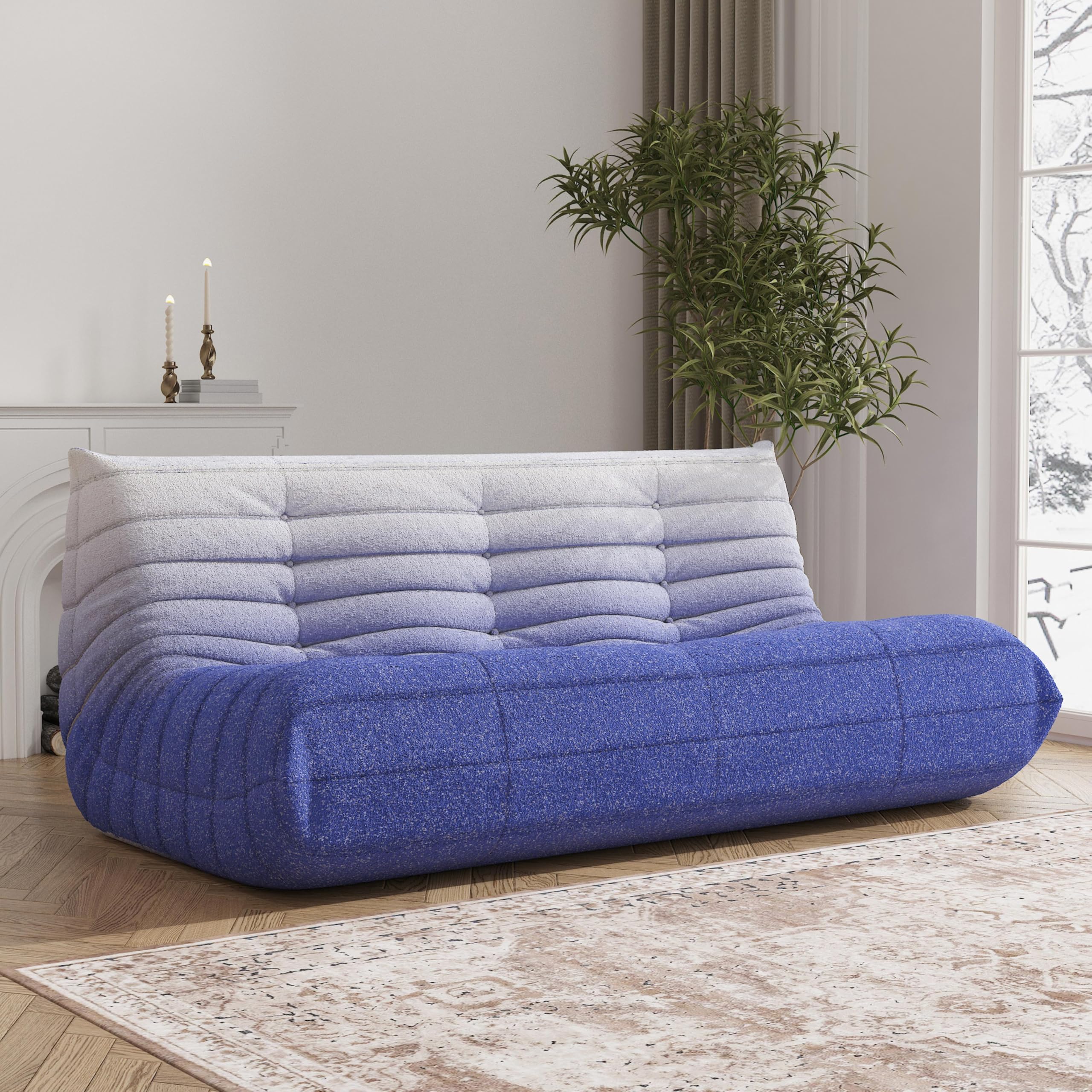 Big Bean Bag Chairs for Adults, 3 Seater Large Bean Bag Sofa, Fireside Chair Lazy Sofa Chair with High Density Comfortable Foam, Modern Bean Bag for Living Room, Bedroom, Office (Blue&White)