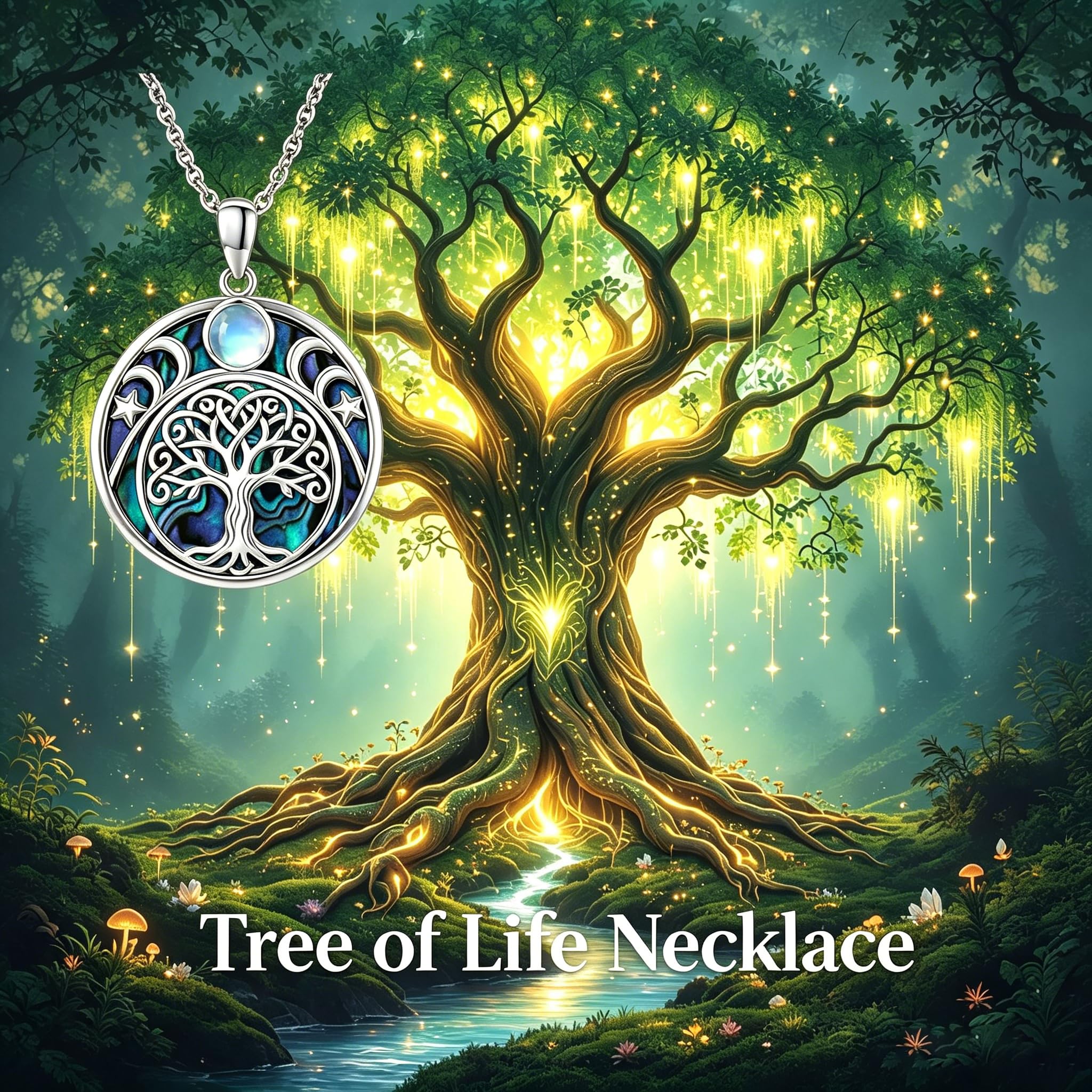 ROMANTICWORK Baum des Lebens/Kleeblatt/Wolf/Eule/Fuchs Anhänger Halskette 925 Sterling Silber Keltischer Knoten Schmuck für Damen Weihnachten Geburtstag