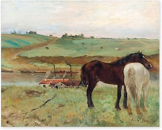 CLOUD NINE PRINTS | Sleeping Horses in a Meadow, Vintage Edgar Degas Print - Rustic Horse Wall Art, Summer Farmhouse Decor, Hugging Horse Print (8x10 Print - Unframed)