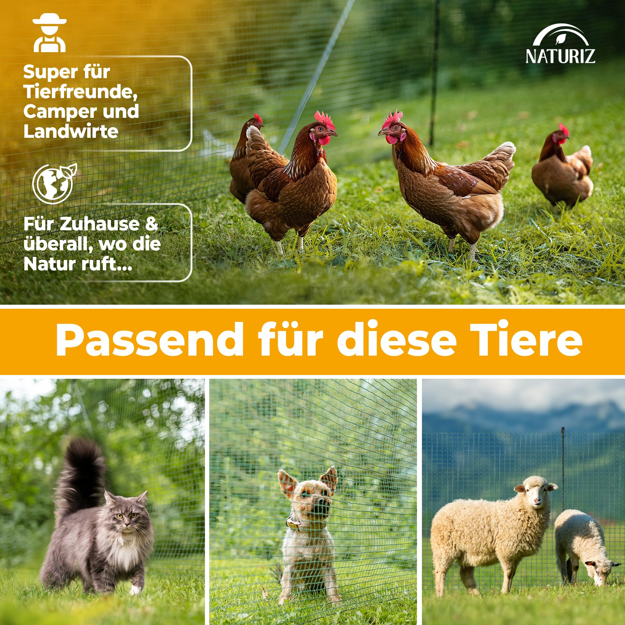 NATURIZ® Weidezaun mobiler Hundezaun 15m 90cm hoch extrem stabil