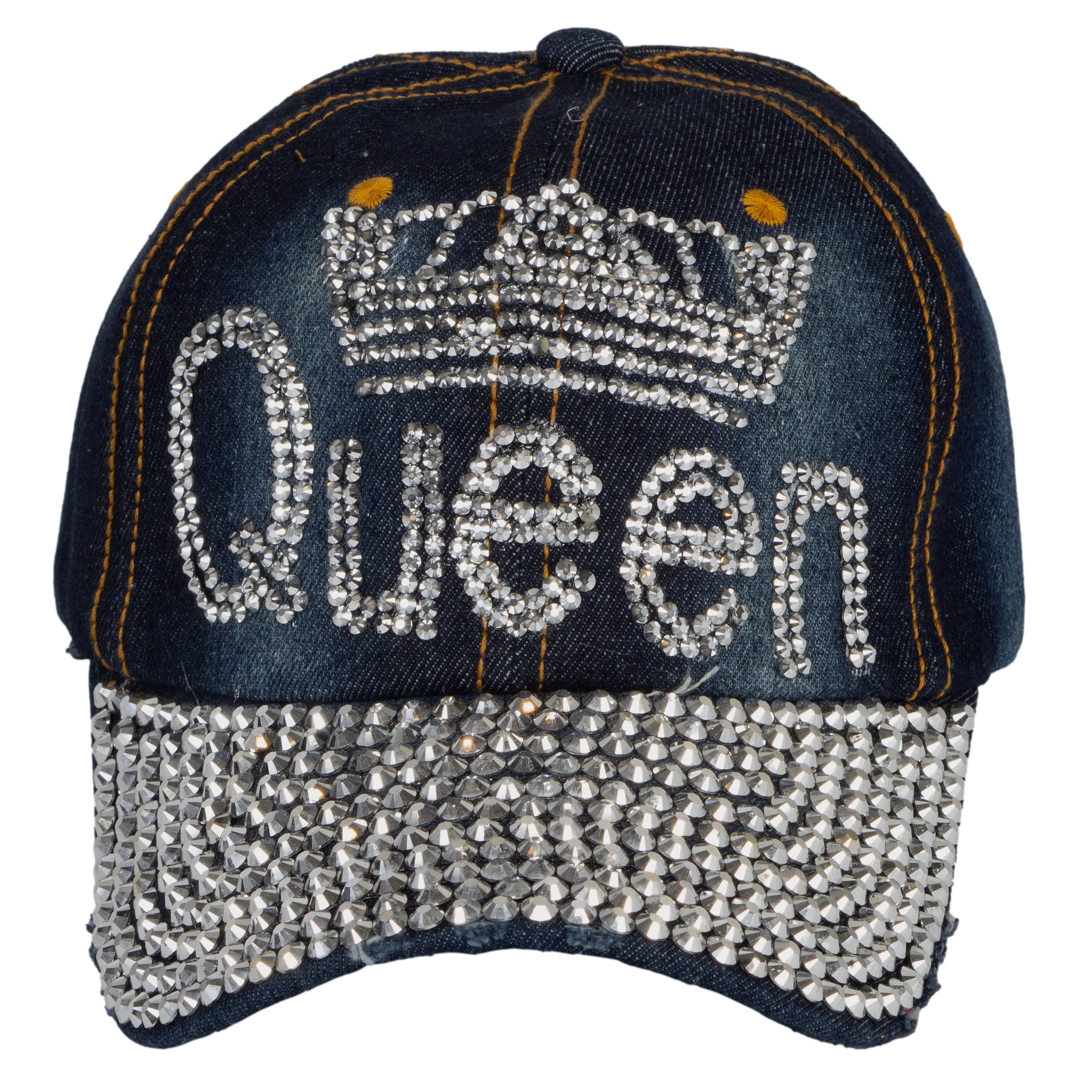 TOP HEADWEARWomens Queen w/Crown Stones Distressed Baseball Cap