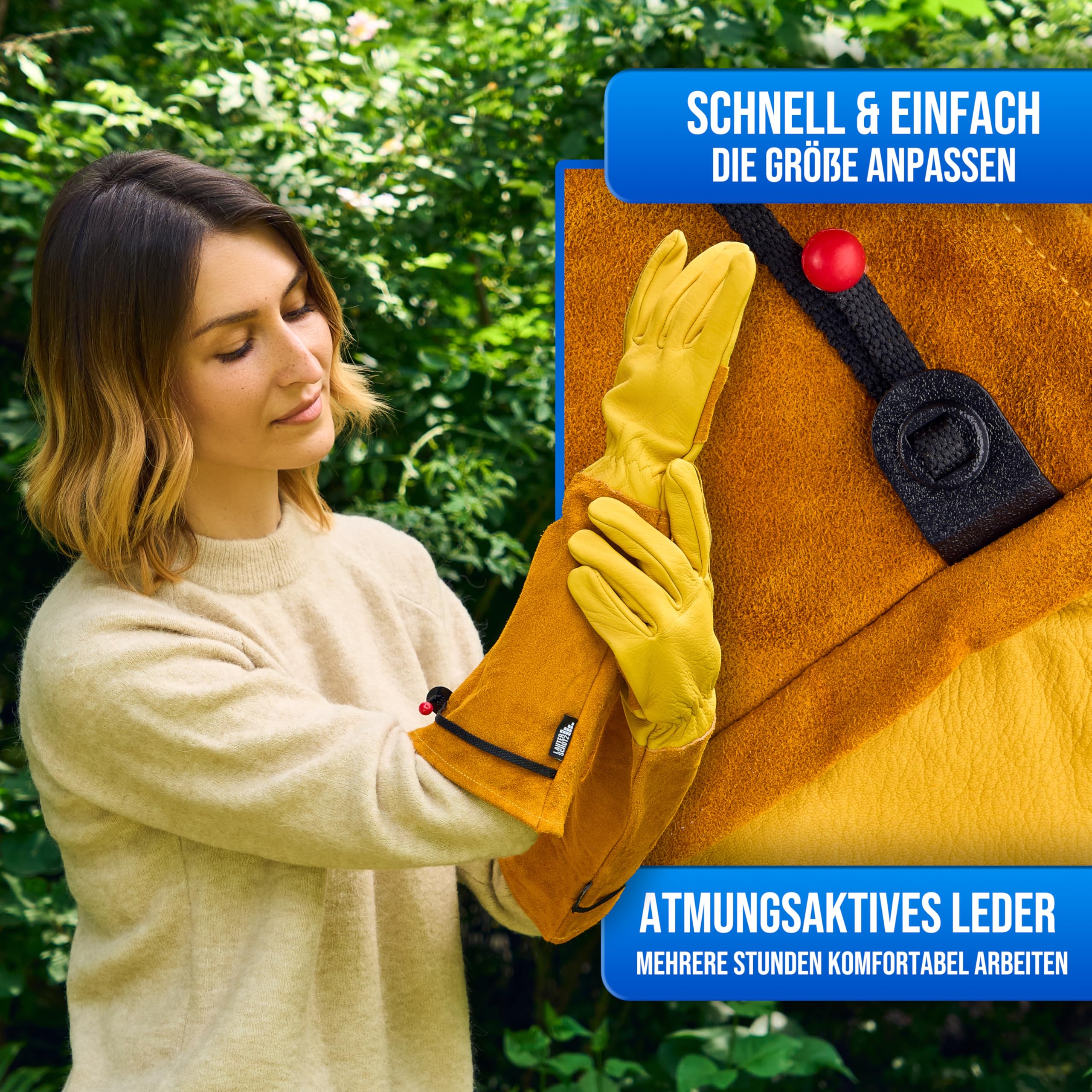 LAUTER SCHUTZ ® Gants en cuir de vachette anti-épines - Avec couture arrière pour une liberté de mouvement et un confort (L, blanc)