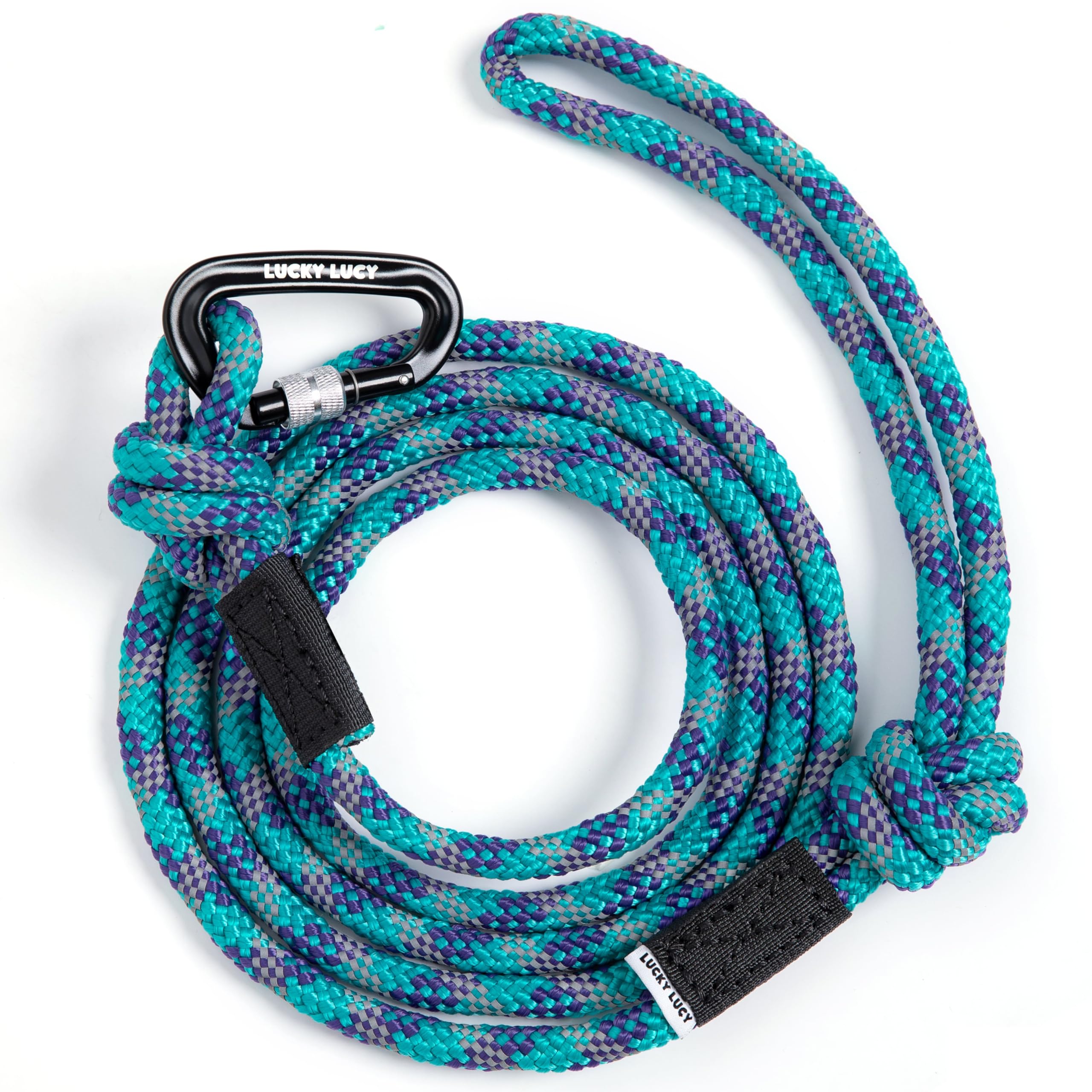 LUCKY LUCY Reflective Dog Lead 2 m Tear-Resistant Polypropylene / Polyester up to 300 kg with Aluminium Carabiner for Medium and Large Dogs Lake Blue